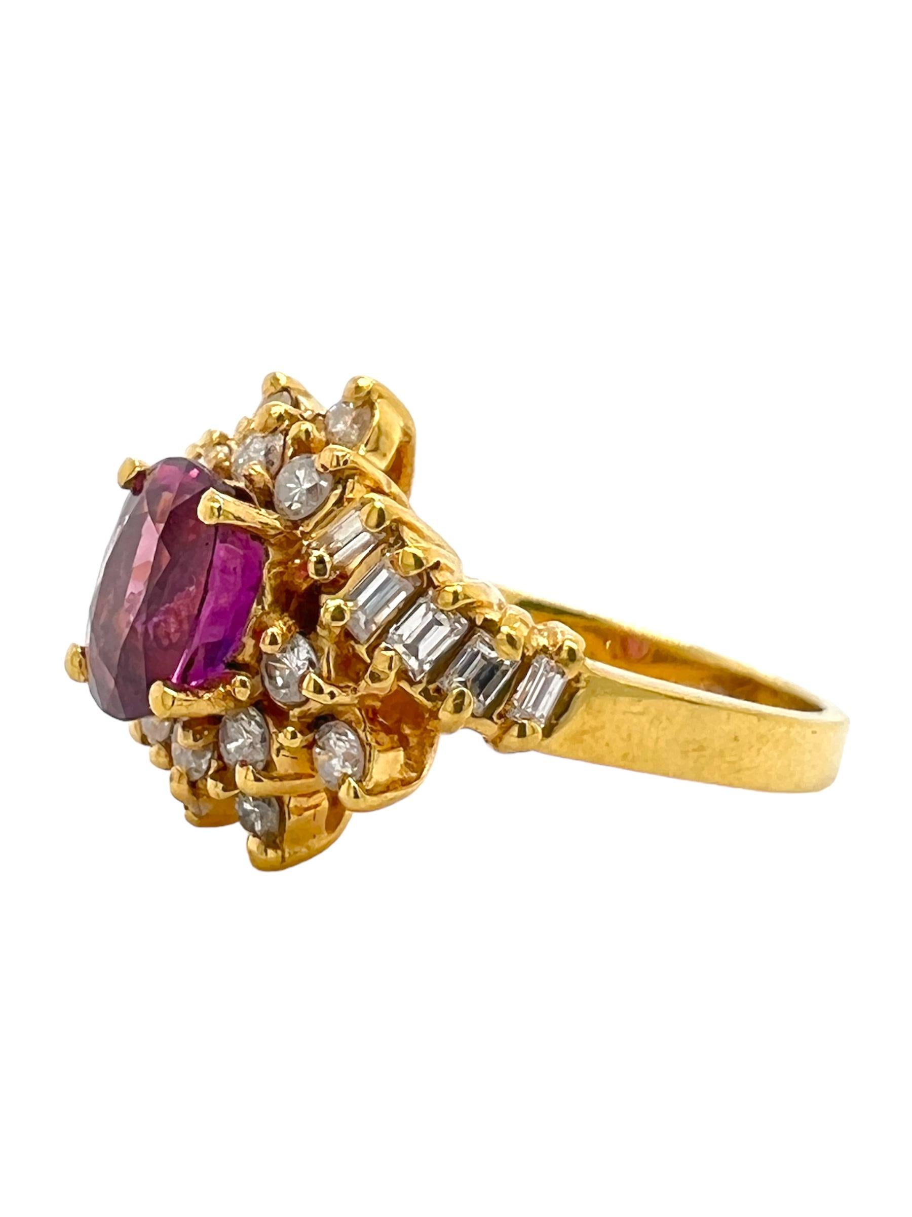 18K yellow gold ring with ruby center stone accentuated with diamonds.

Sophia D has been known world-wide for over 40 years because of its rich history of design and quality craftsmanship. From art deco to antique reproduction, these timeless