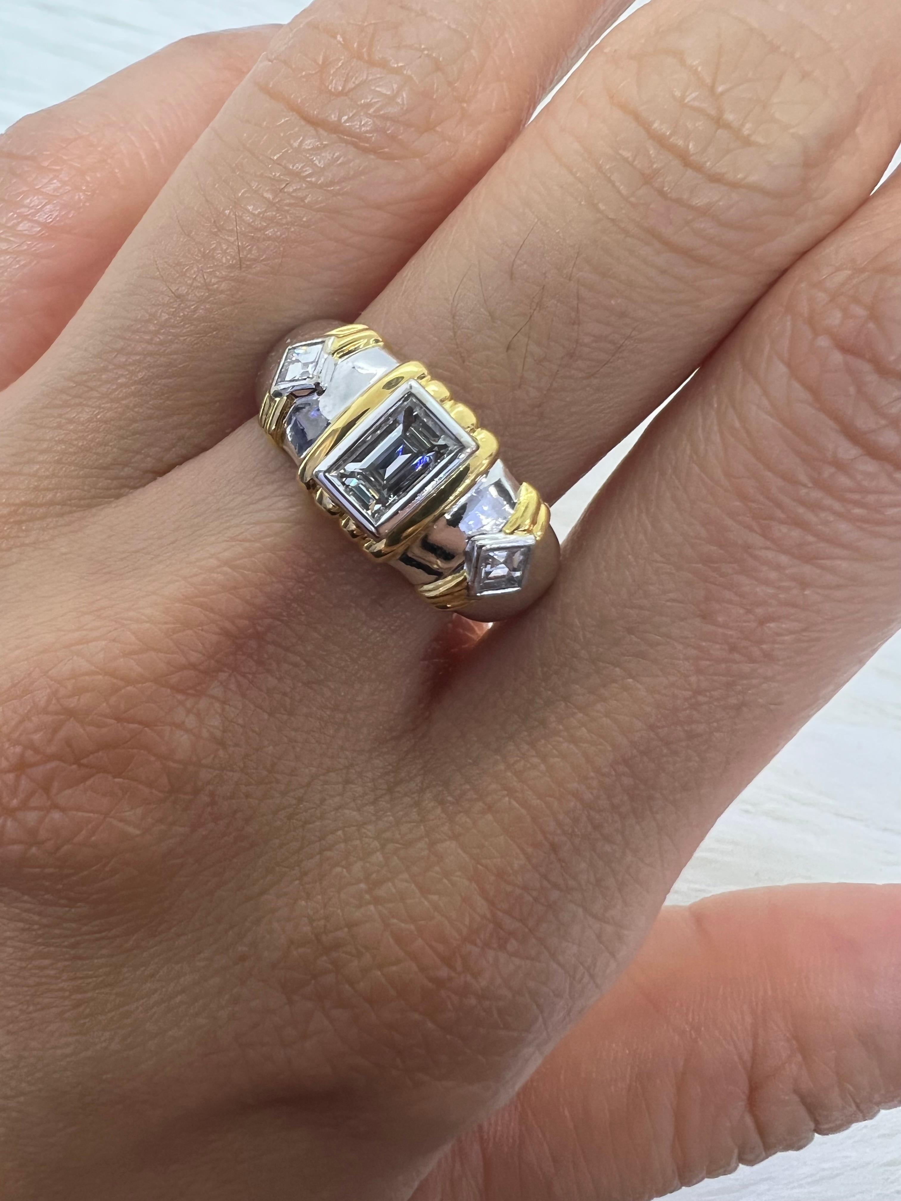 Emerald Cut Sophia D. 18K Yellow & White Gold Diamond Ring For Sale