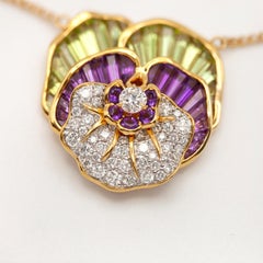 Sophia. D 18K YG Diamond Amethyst Peridot Sculptural Floral Pendant Necklace