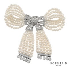 Sophia D. 2.03 Carat Diamond and Pearl Bow Design Brooch