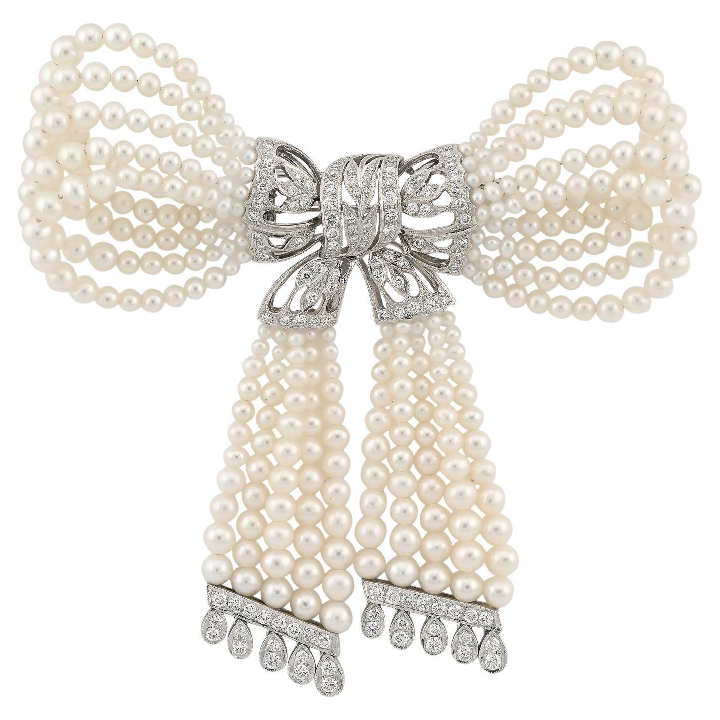 Sophia D. 2.03 Carat Diamond and Pearl Bow Design Brooch
