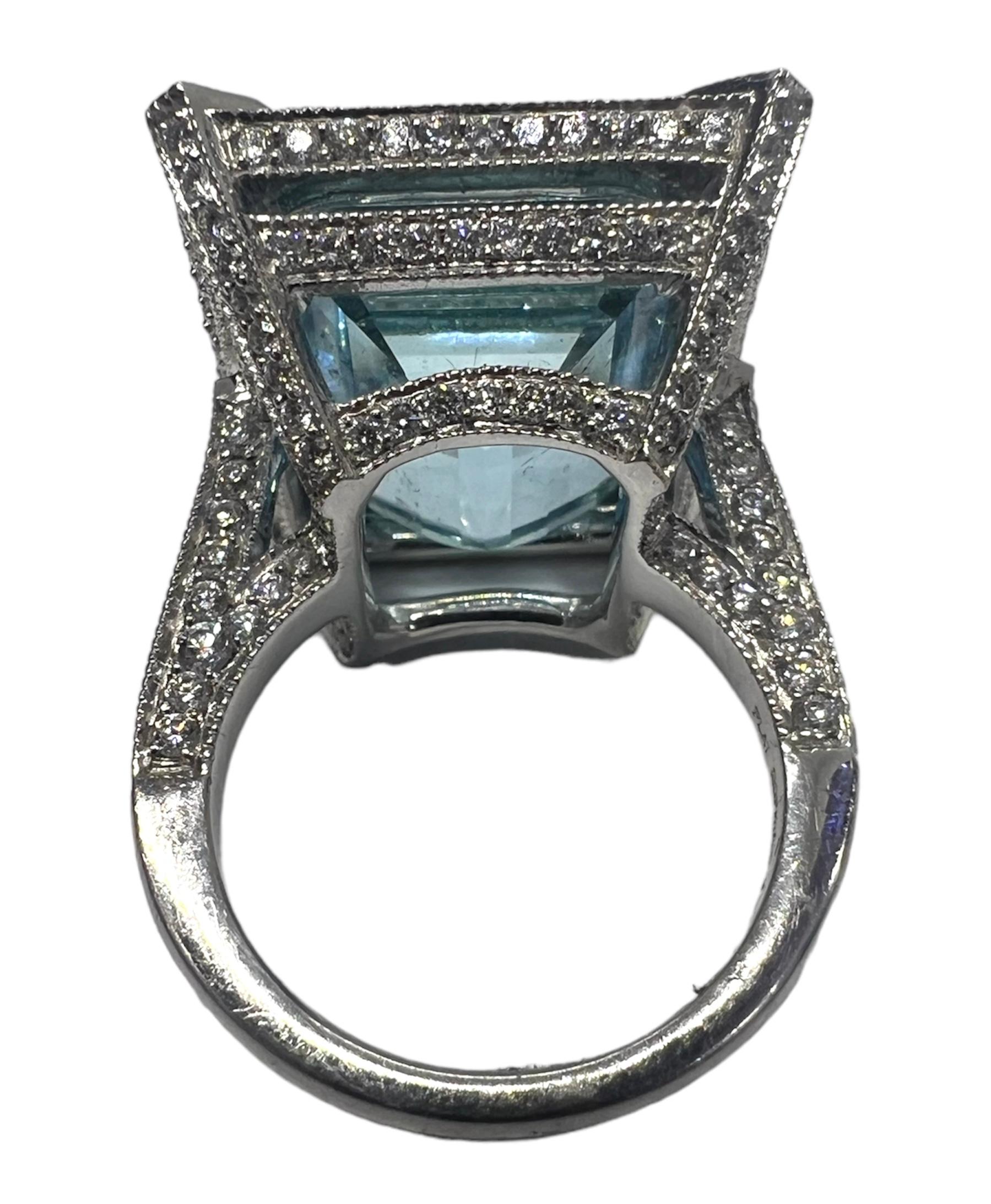 Platinum ring with 20.54 carat aquamarine and 3.52 carat diamond.

Sophia D by Joseph Dardashti LTD has been known worldwide for 35 years and are inspired by classic Art Deco design that merges with modern manufacturing techniques.