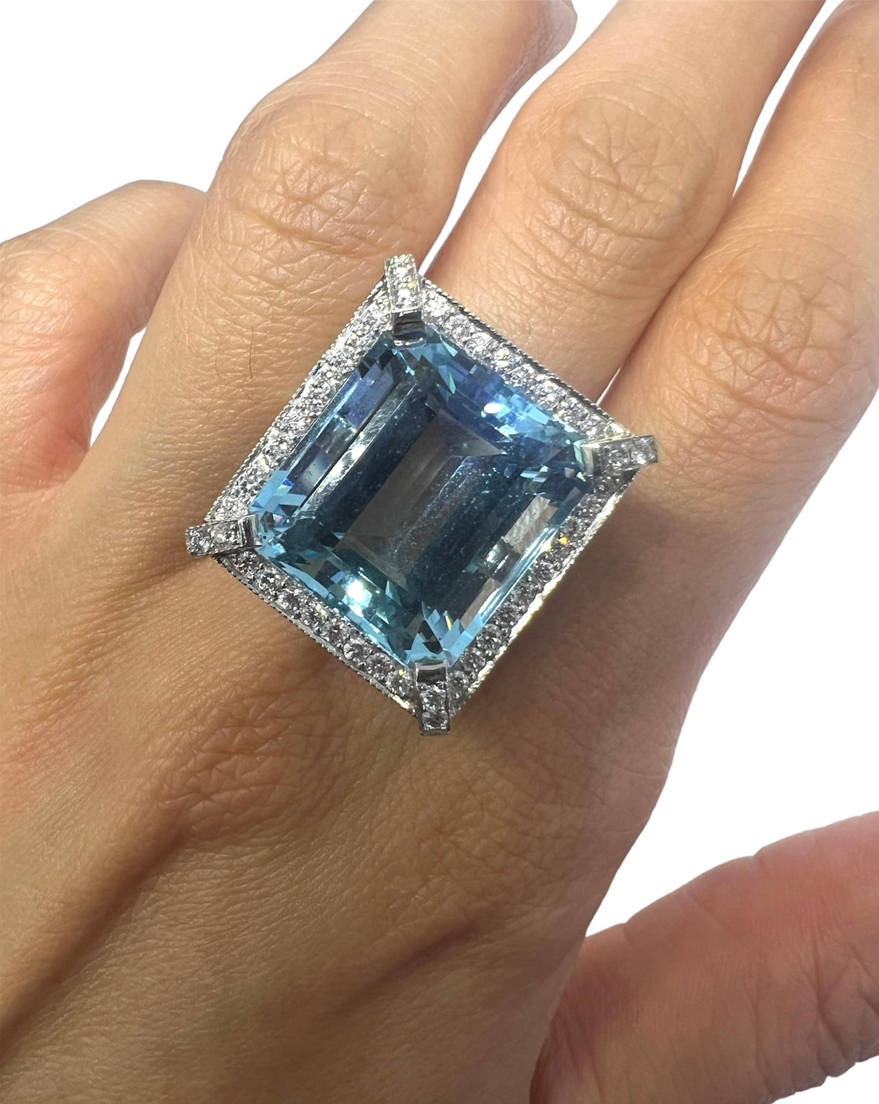 Platinum ring with 20.54 carat aquamarine and 3.52 carat diamond.

Sophia D by Joseph Dardashti LTD has been known worldwide for 35 years and are inspired by classic Art Deco design that merges with modern manufacturing techniques.