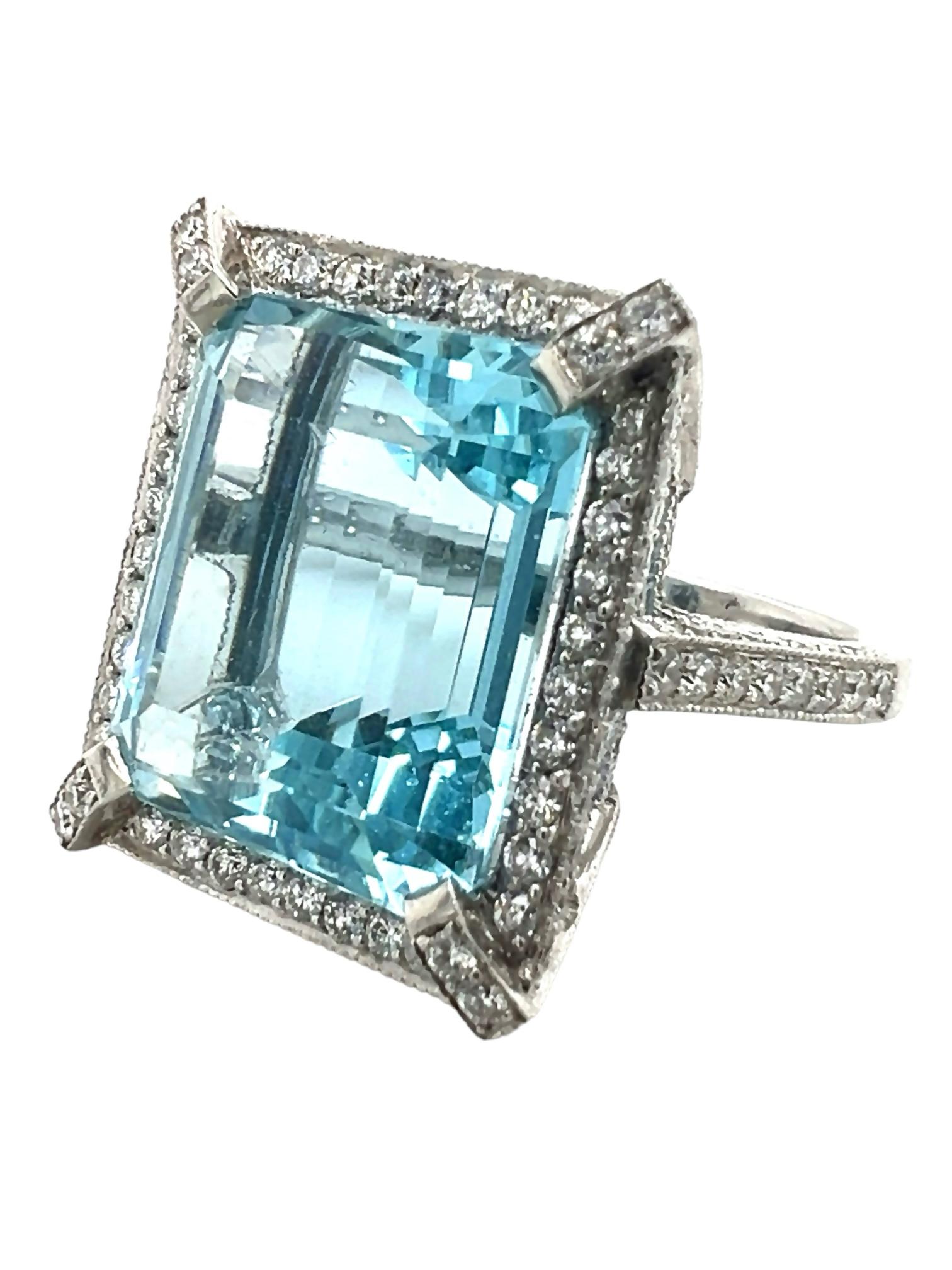 Emerald Cut Sophia D. 20.54 Carat Aquamarine Ring For Sale