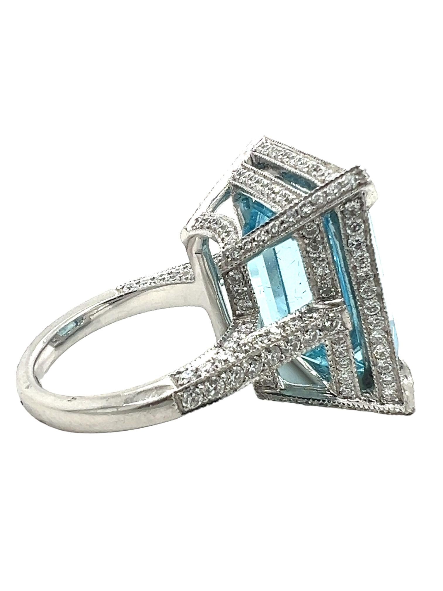 Emerald Cut Sophia D. 20.54 Carat Aquamarine Ring For Sale