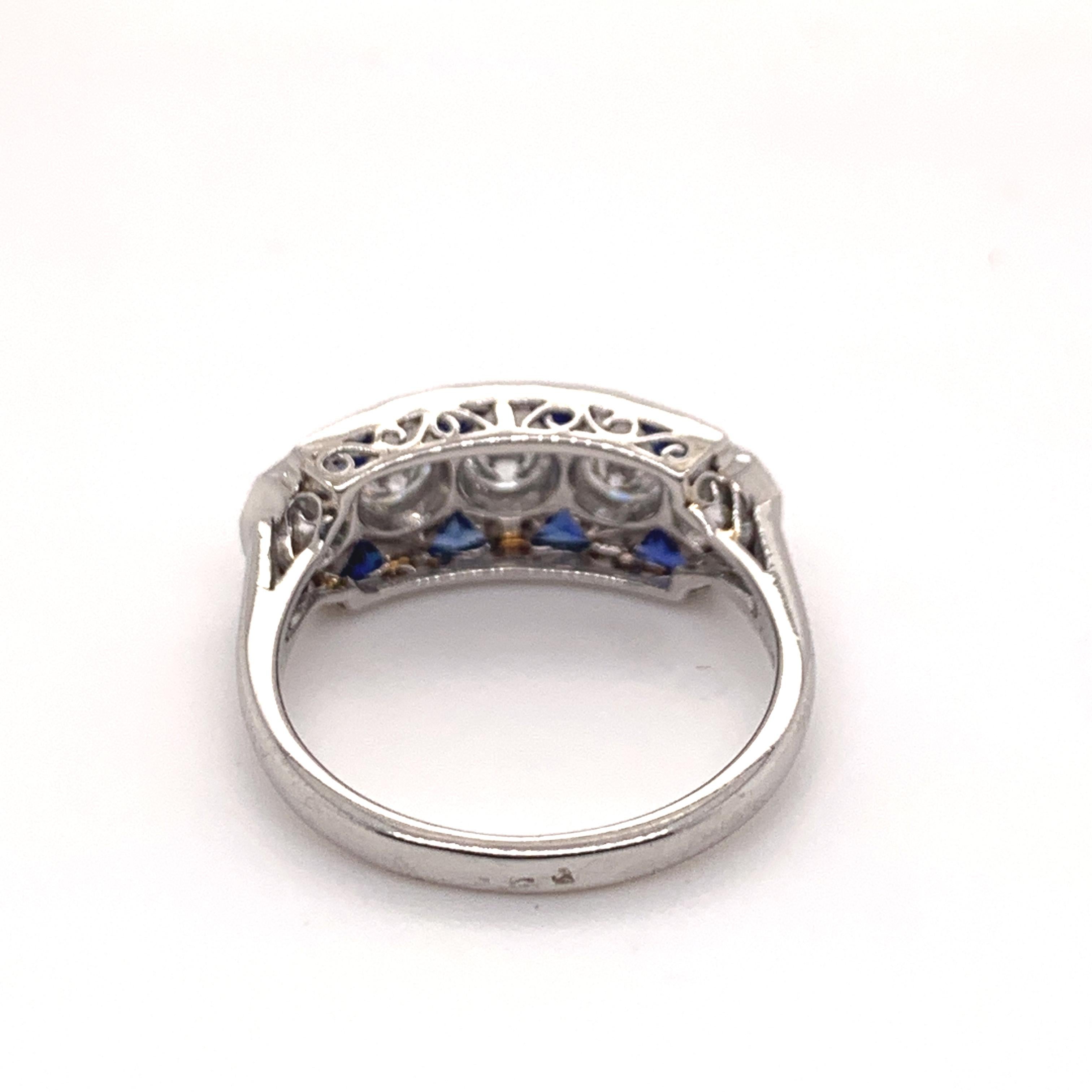 Sophia D. 2.06 Carat Diamond and Blue Sapphire Art Deco Platinum Ring In New Condition For Sale In New York, NY