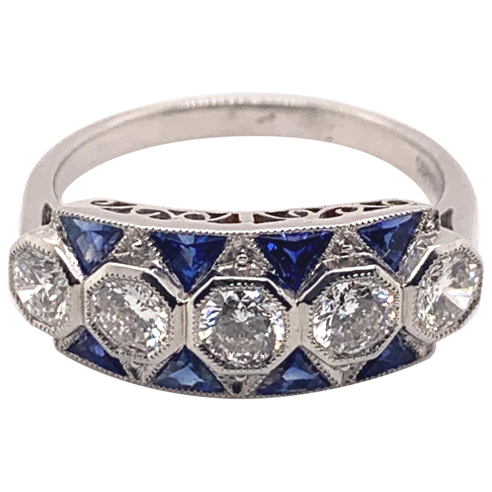 Sophia D. 2.06 Carat Diamond and Blue Sapphire Art Deco Platinum Ring For Sale