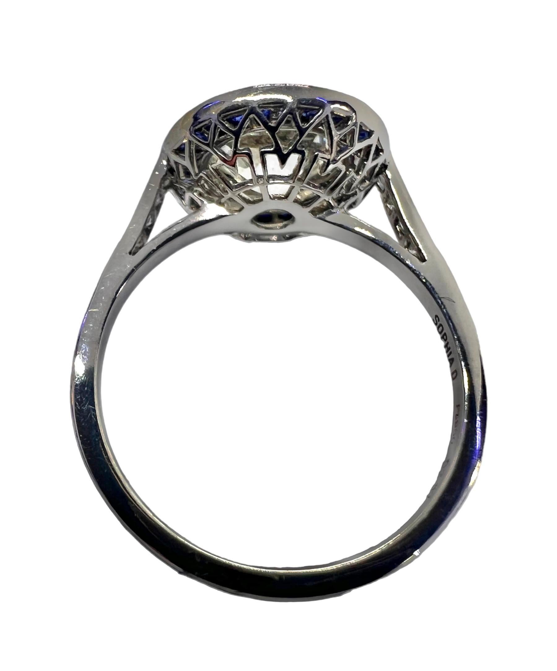 Sophia D. 2.07 Carat Diamond and Blue Sapphire Art Deco Ring In New Condition For Sale In New York, NY