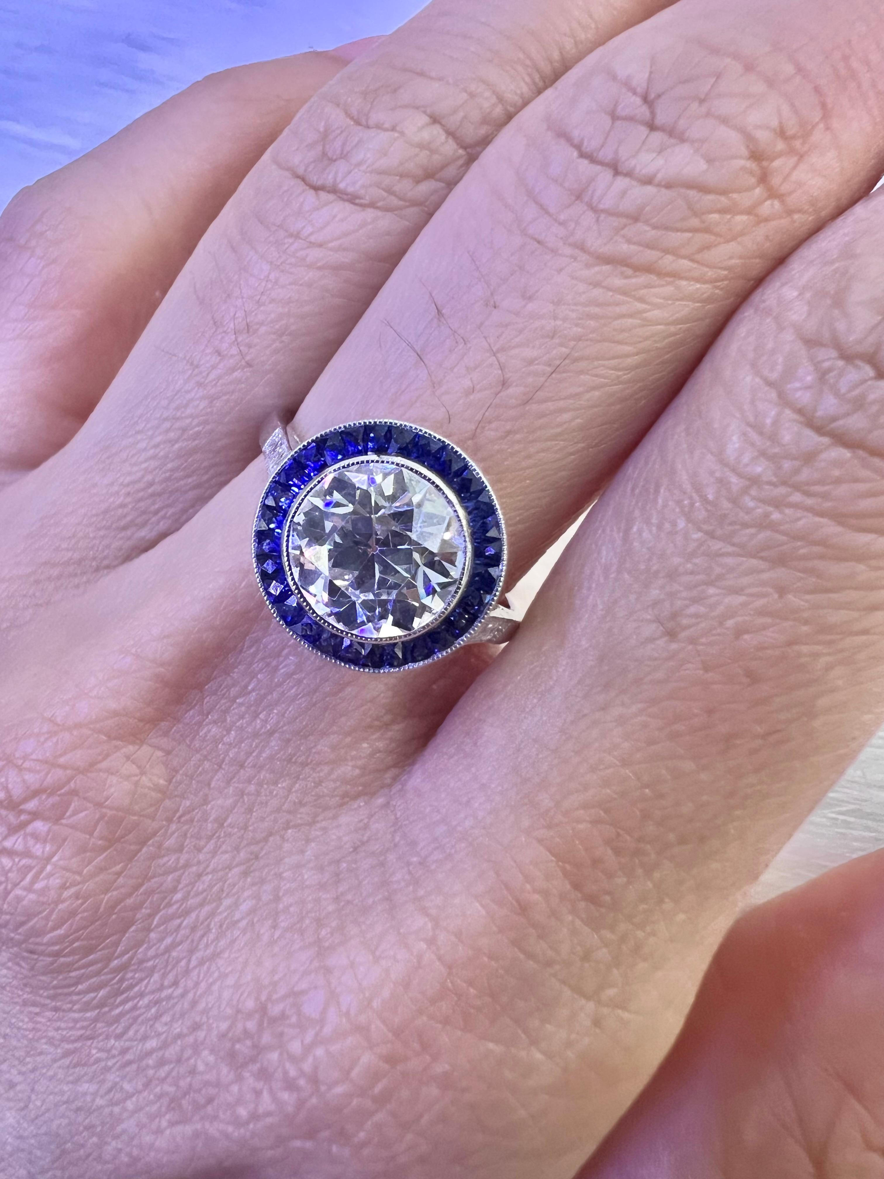Sophia D. 2.07 Carat Diamond and Blue Sapphire Art Deco Ring For Sale 1
