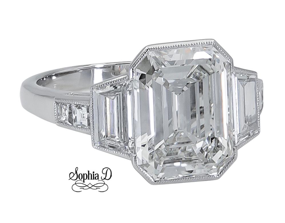 This engagement platinum ring has a center stone that weighs a total of 2.07 carat. Surrounded and accentuated with baguette cut and square diamonds that is approximately 0.84 carats.

Sophia D by Joseph Dardashti LTD has been known worldwide for 35