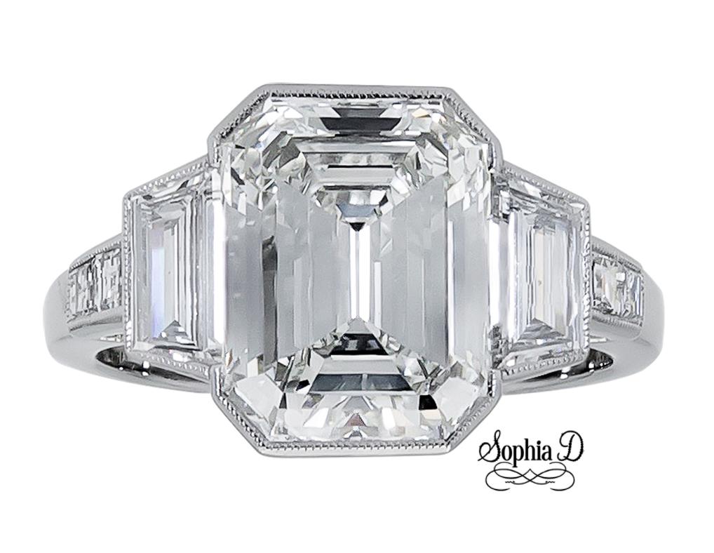 Art déco Sophia D. Bague de fiançailles en platine avec un diamant de 2,07 carats en vente