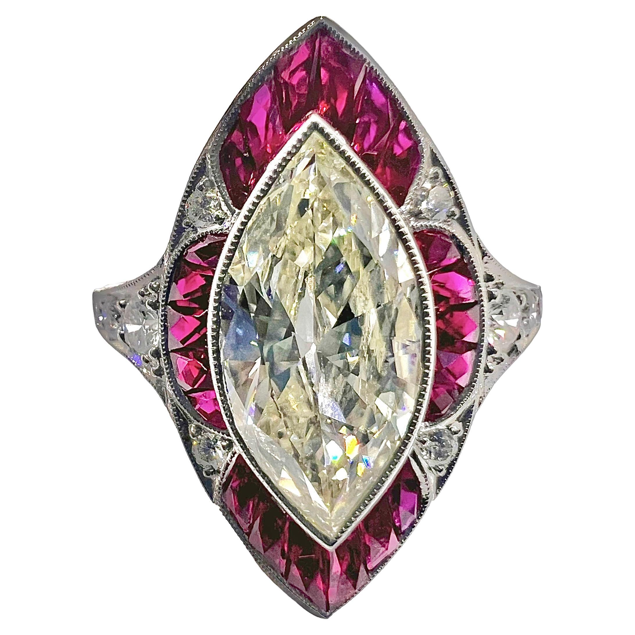 Sophia D. 2.09 Carat Marquise Diamond & Ruby Platinum Ring For Sale
