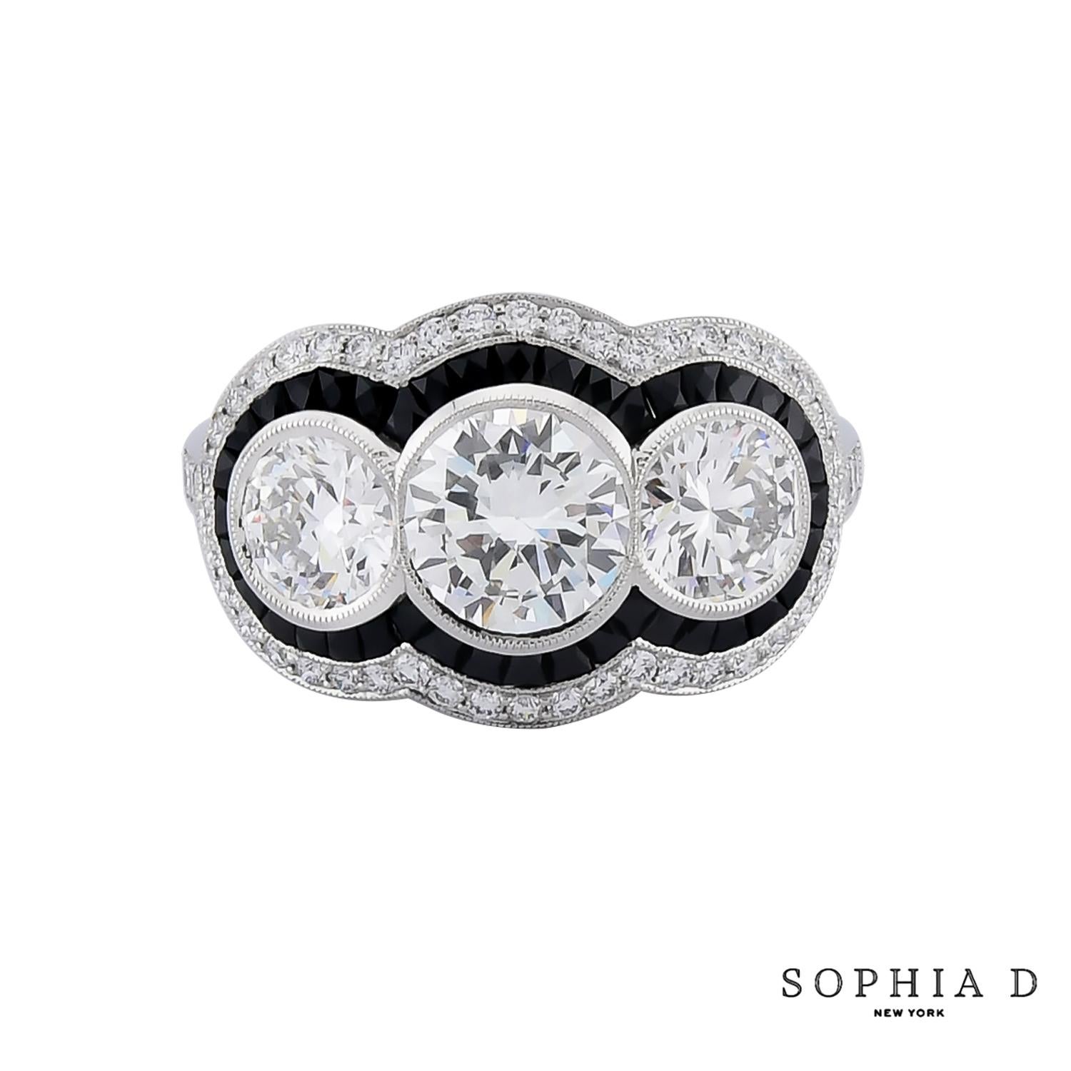 Sophia D. A Stone, bague à trois pierres de 2,11 carats en diamant et onyx Neuf - En vente à New York, NY