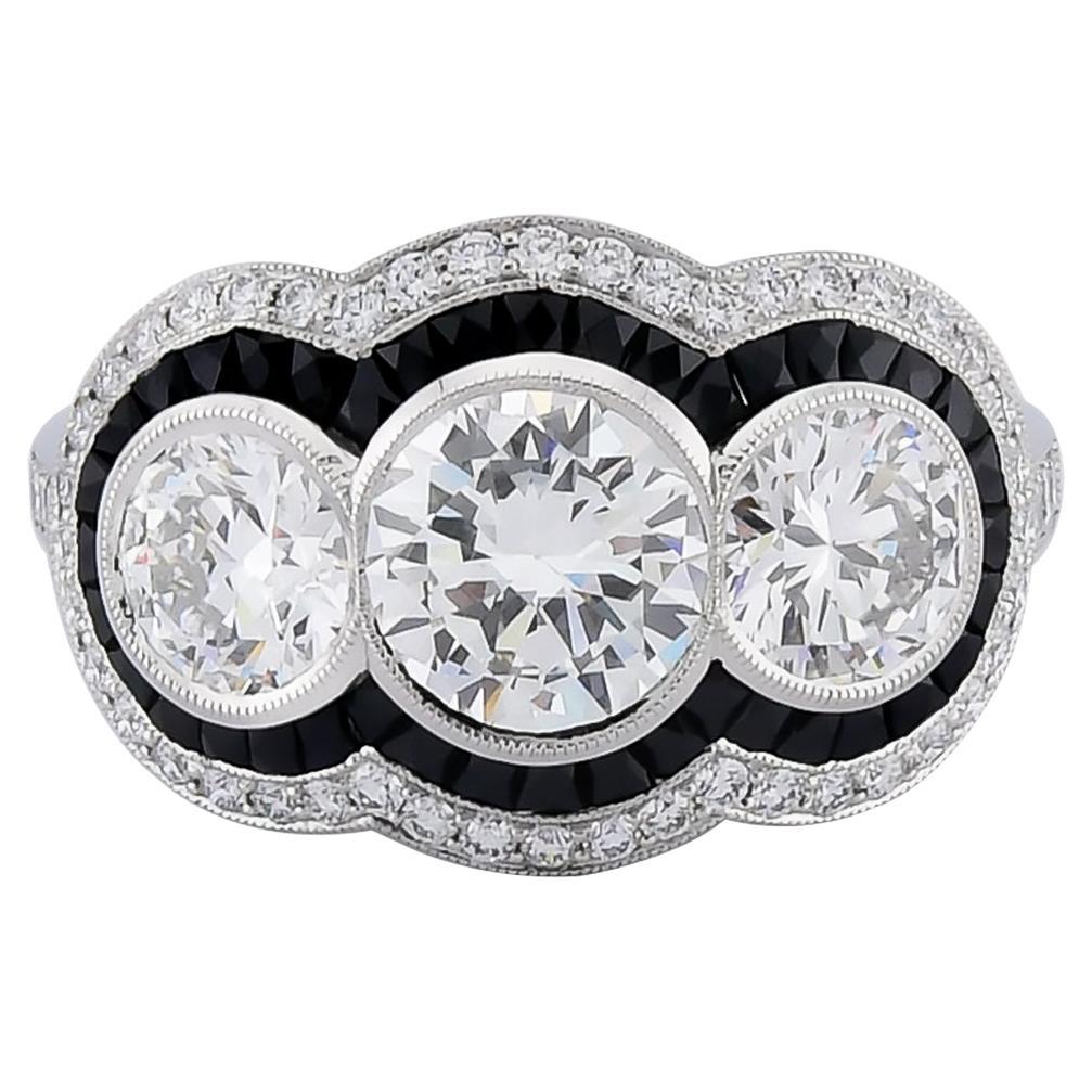 Sophia D. 2.11 Carat Three-Stone Diamond and Onyx Ring