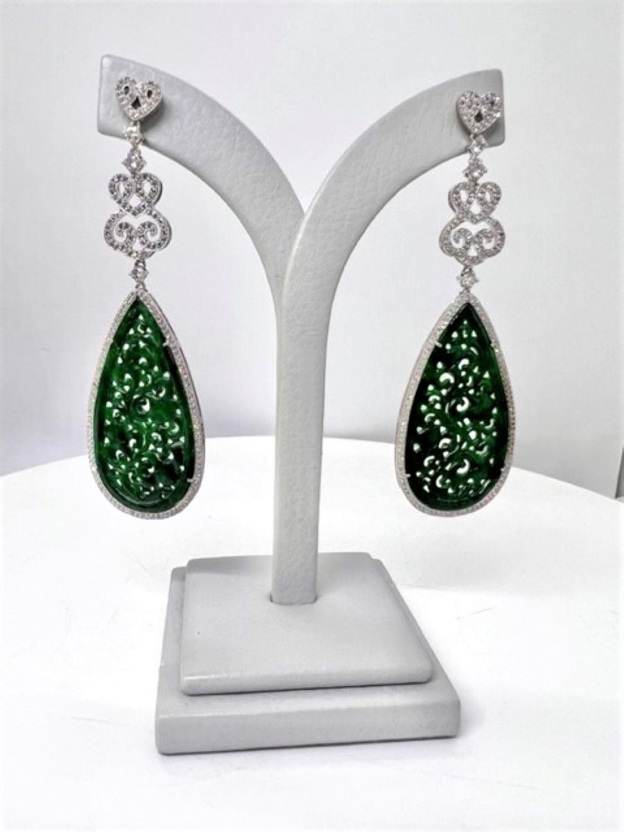 Artisan Sophia D. 22.51 Carat Jade and Diamond Earrings For Sale