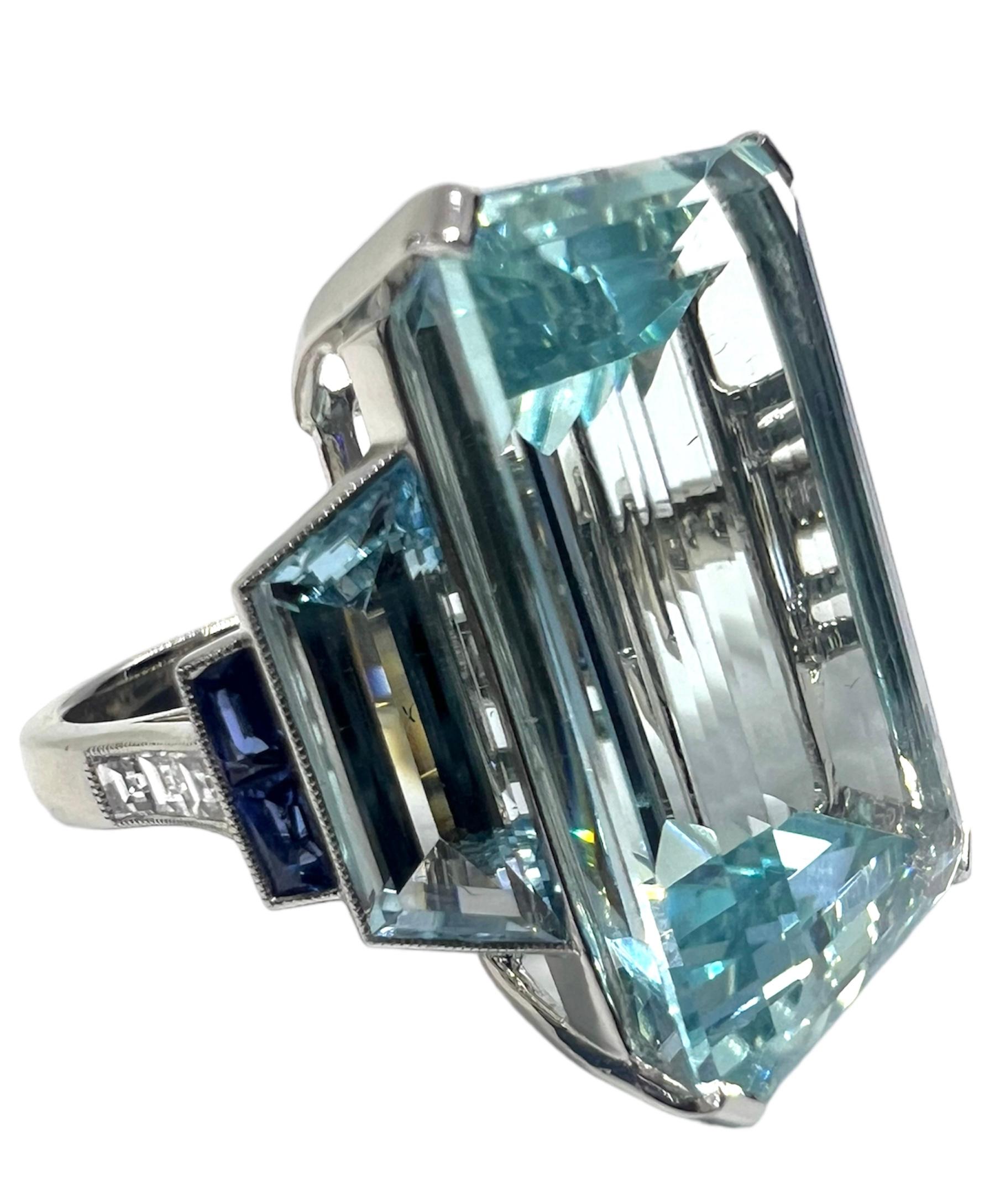 Emerald Cut Sophia D. 24.12 Carat Aquamarine Ring For Sale
