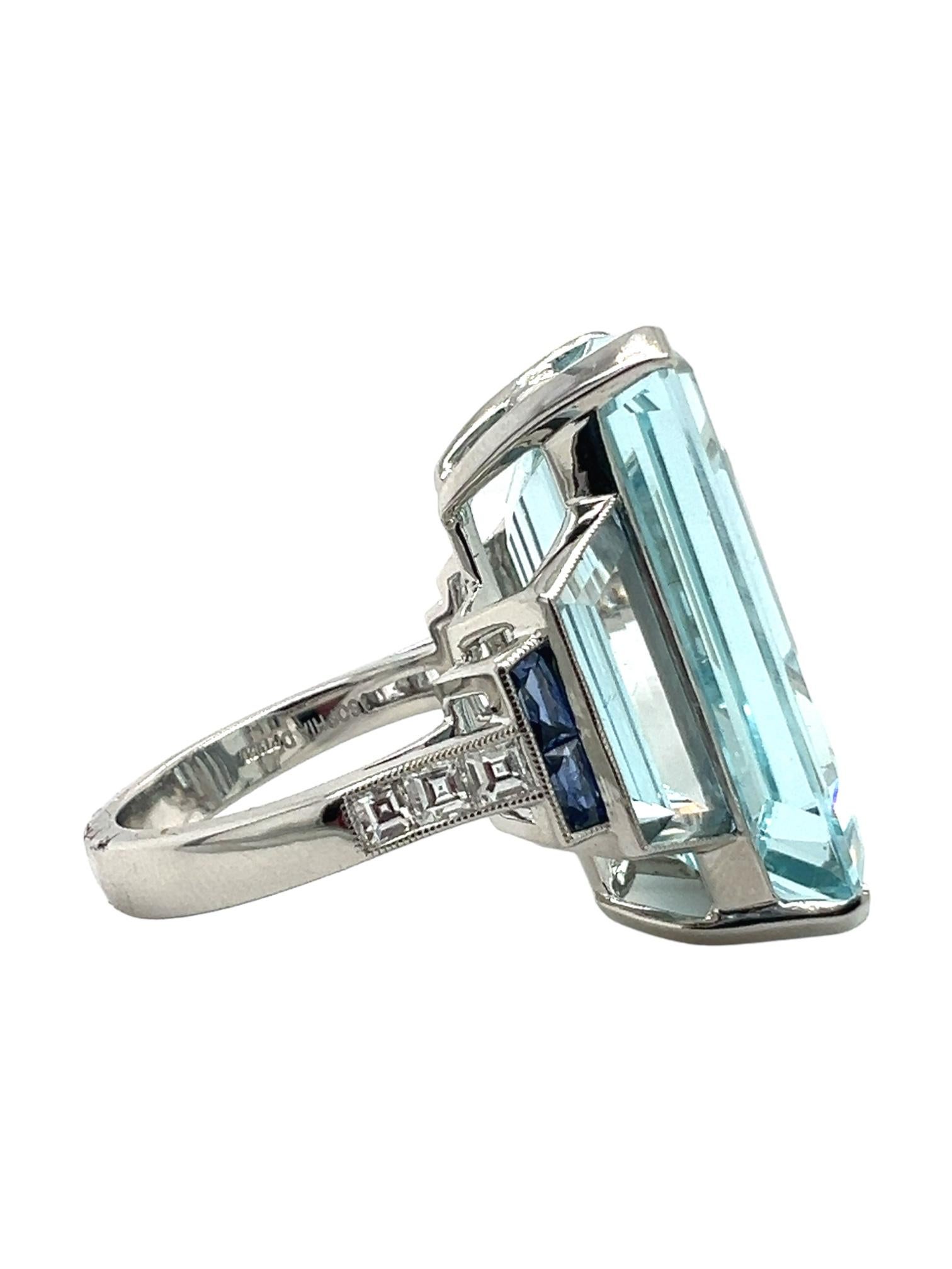 Emerald Cut Sophia D. 24.12 Carat Aquamarine Ring For Sale