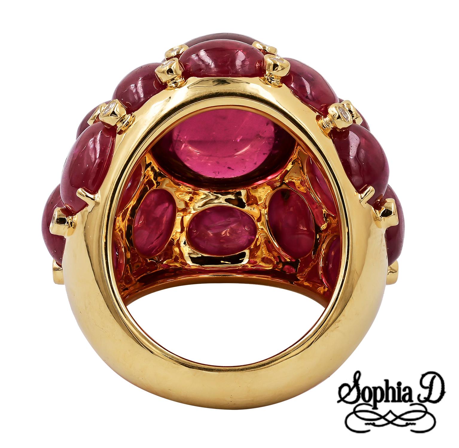 Art Deco Sophia D. 25.06 Carat Ruby, Tourmaline and Diamond Cocktail Ring For Sale