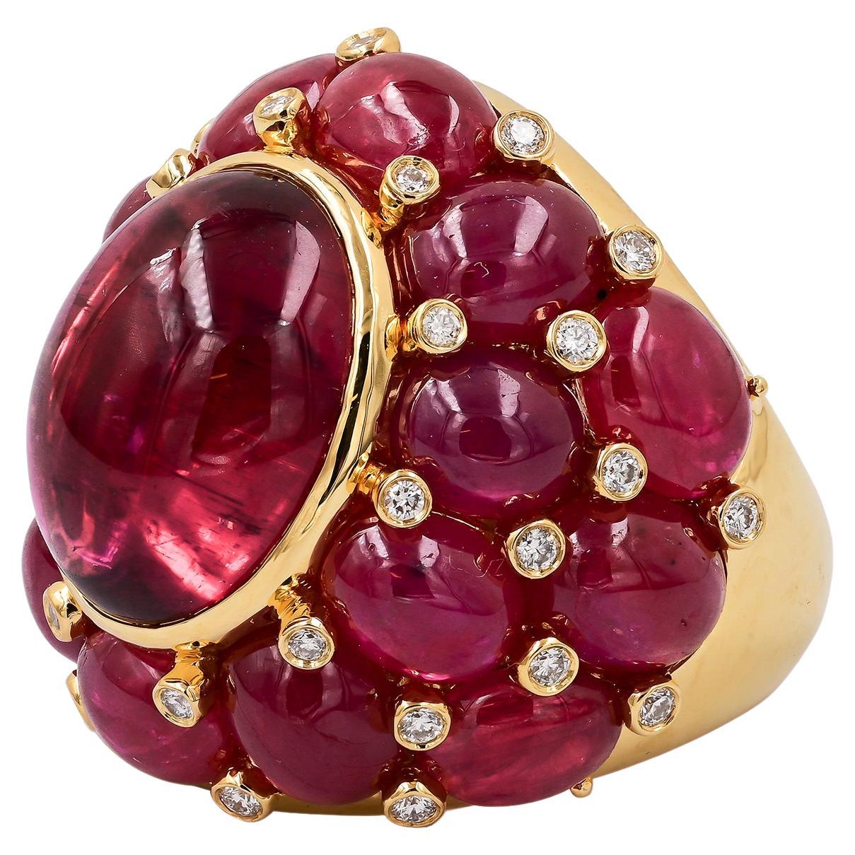 Sophia D. 25.06 Carat Ruby, Tourmaline and Diamond Cocktail Ring For Sale