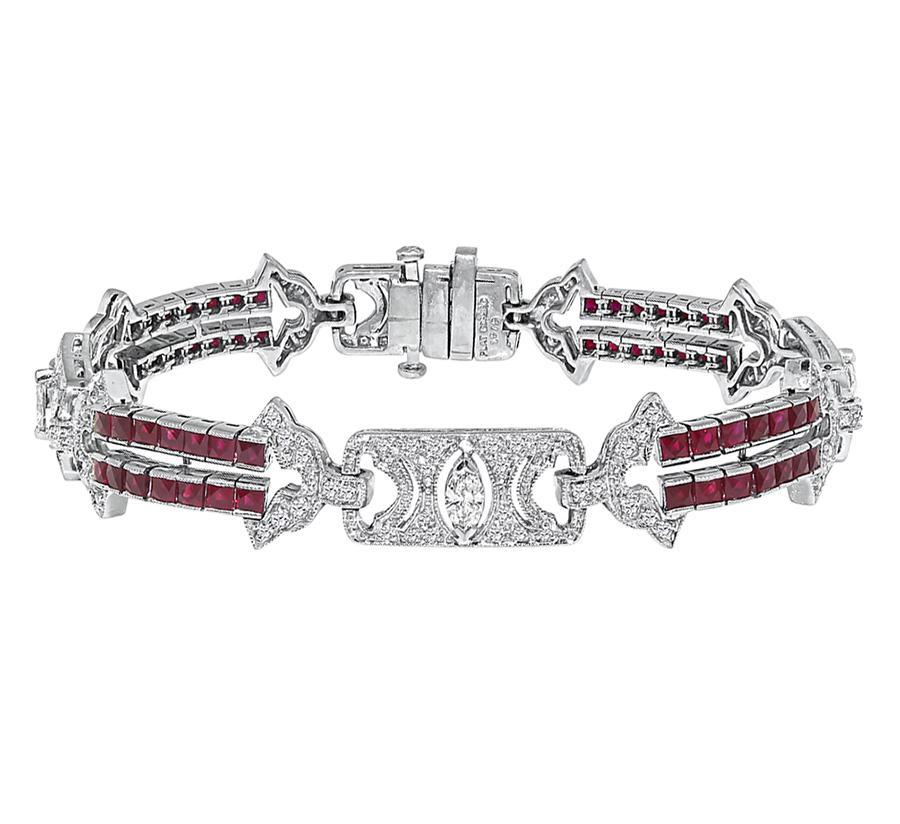Taille Marquise Sophia D 2.50ct Diamond 2.80ct Ruby Platinum Bracelet en vente