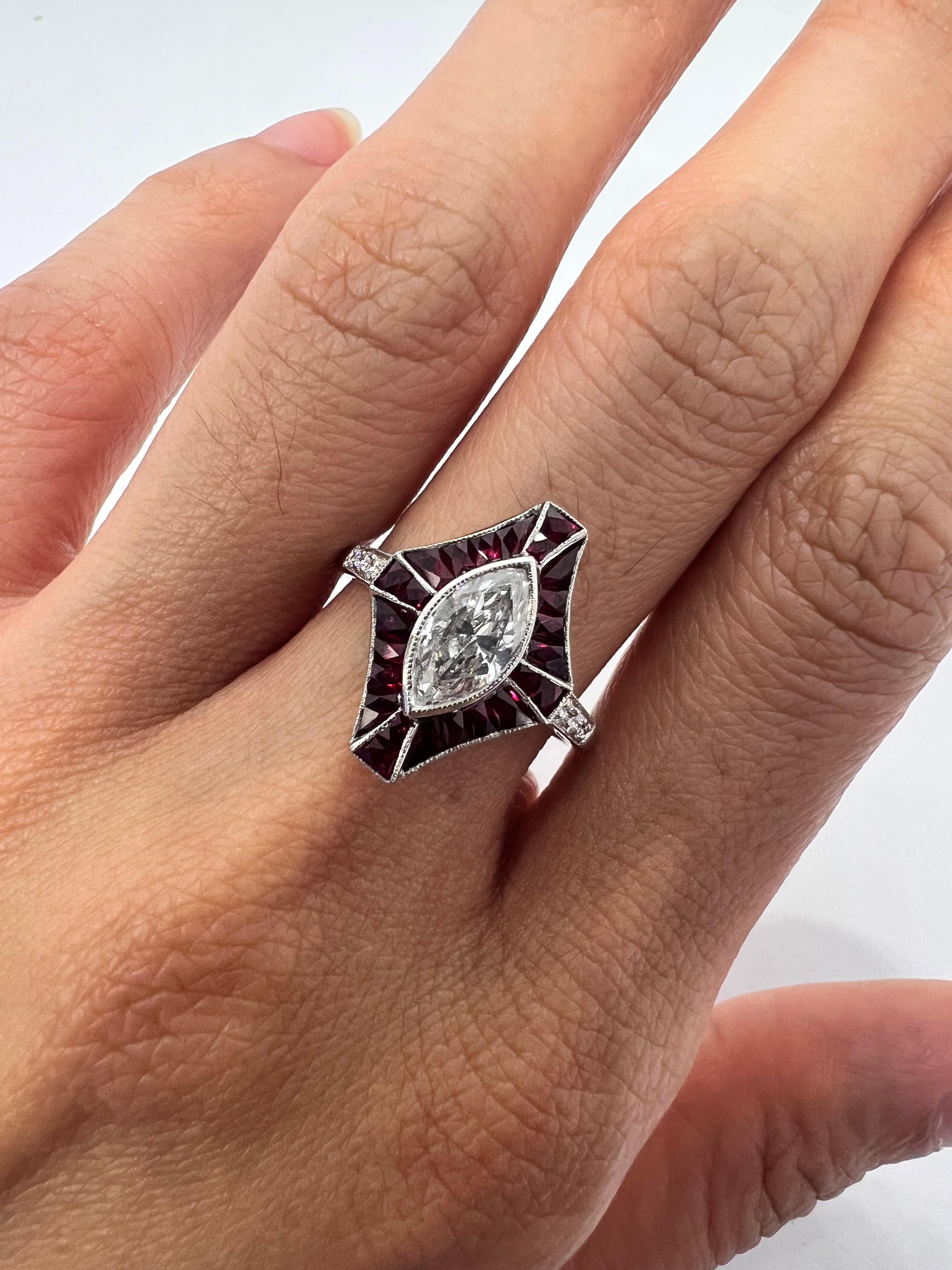 Marquise Cut Sophia D. 2.70 Carat Ruby & Diamond Art Deco Style Ring For Sale