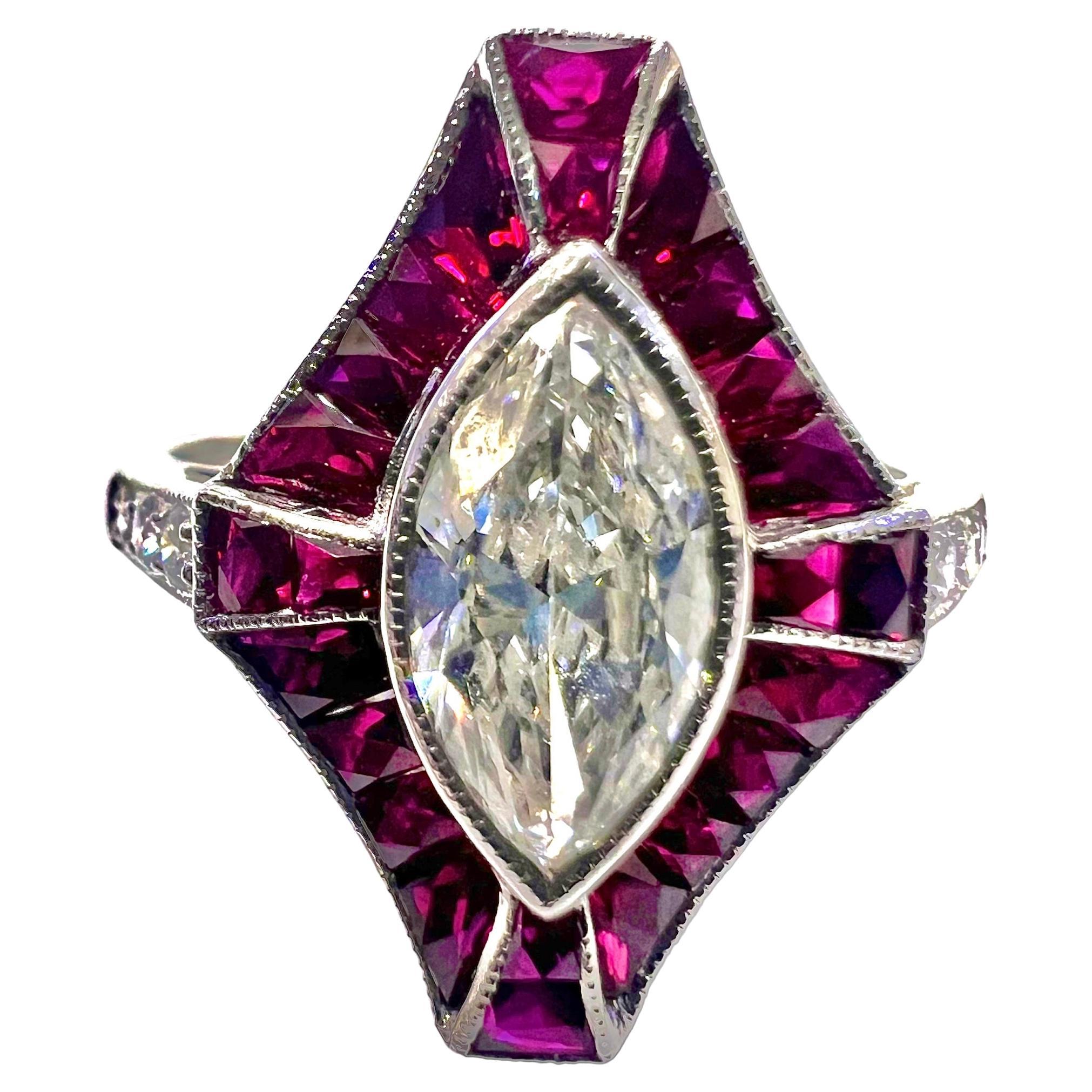 D & A Style Bague de style Art Déco avec rubis et diamants de 2,70 carats