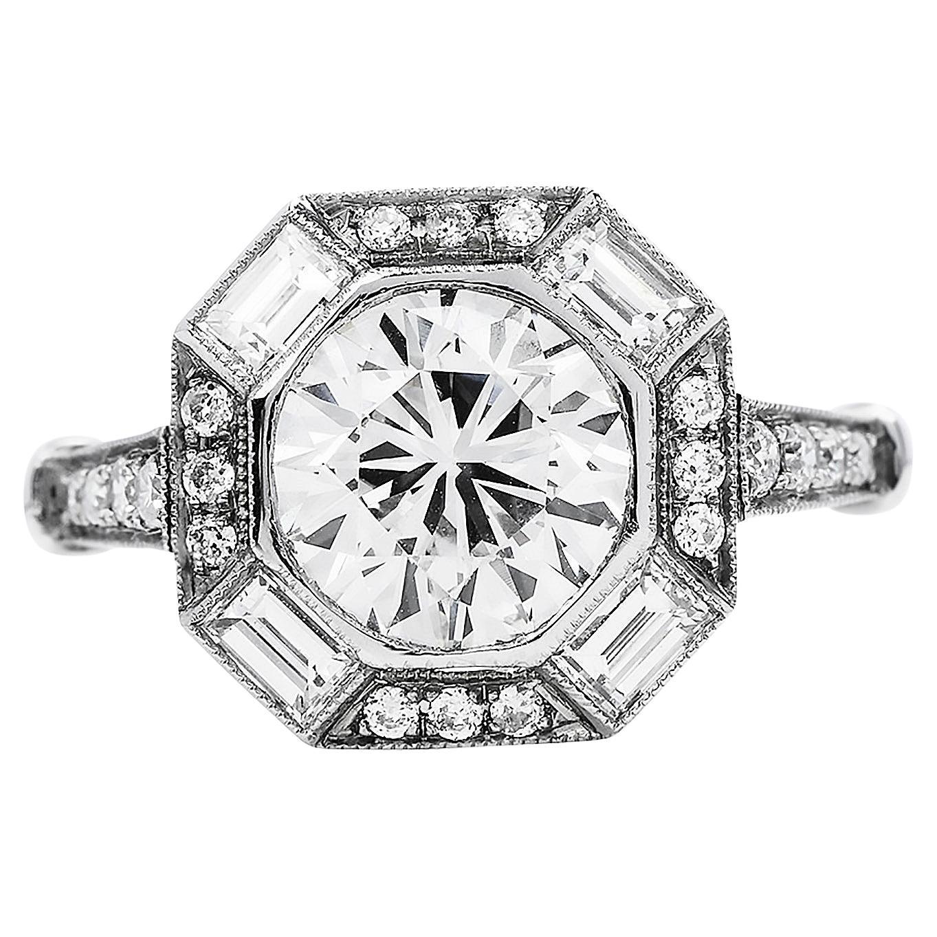 Sophia D 2.88cts Round cut Diamond Platinum Engagement Ring