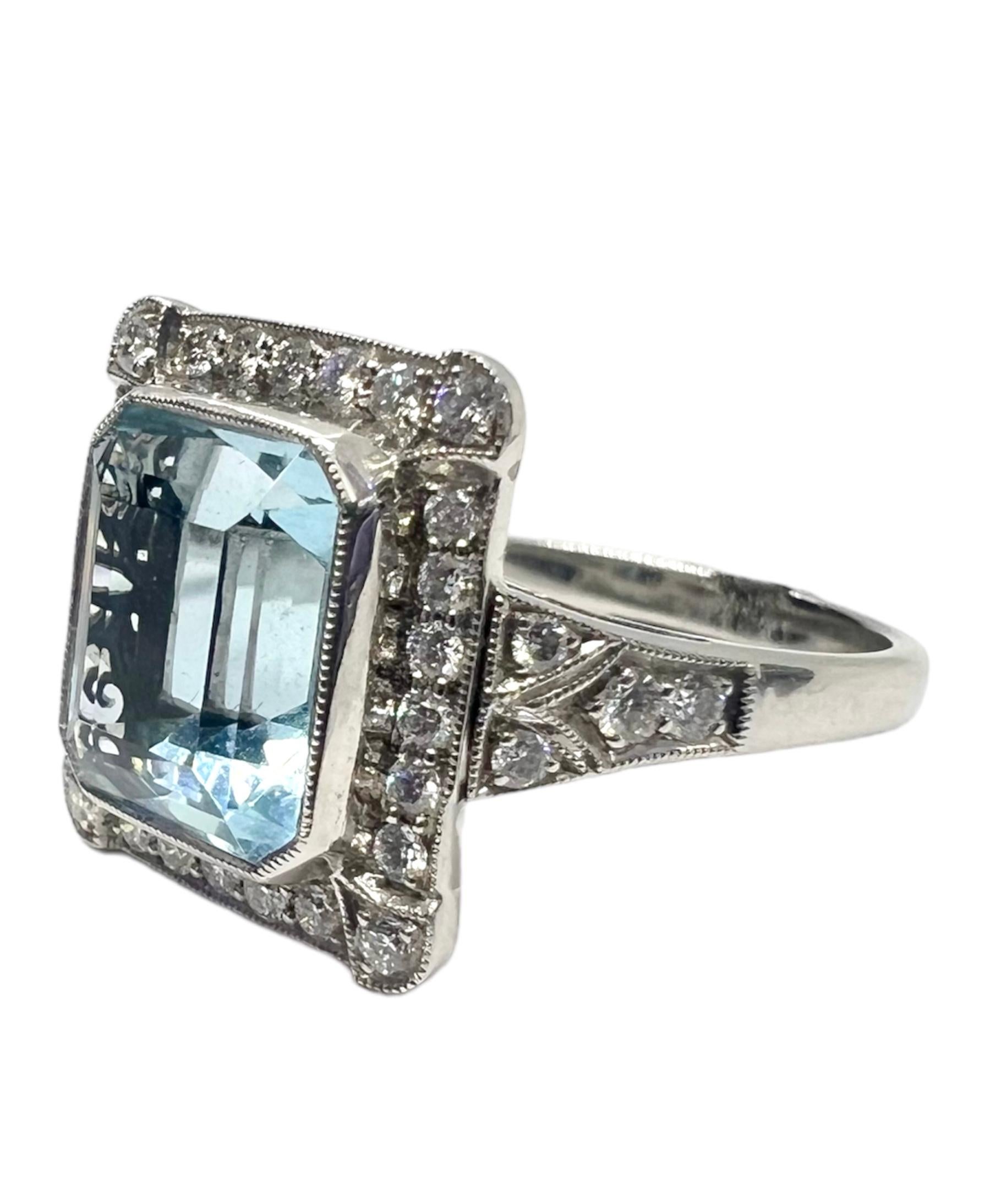 A ring set in platinum with 2.98 carat aquamarine and .34 carat diamond.

Sophia D by Joseph Dardashti LTD has been known worldwide for 35 years and are inspired by classic Art Deco design that merges with modern manufacturing techniques.