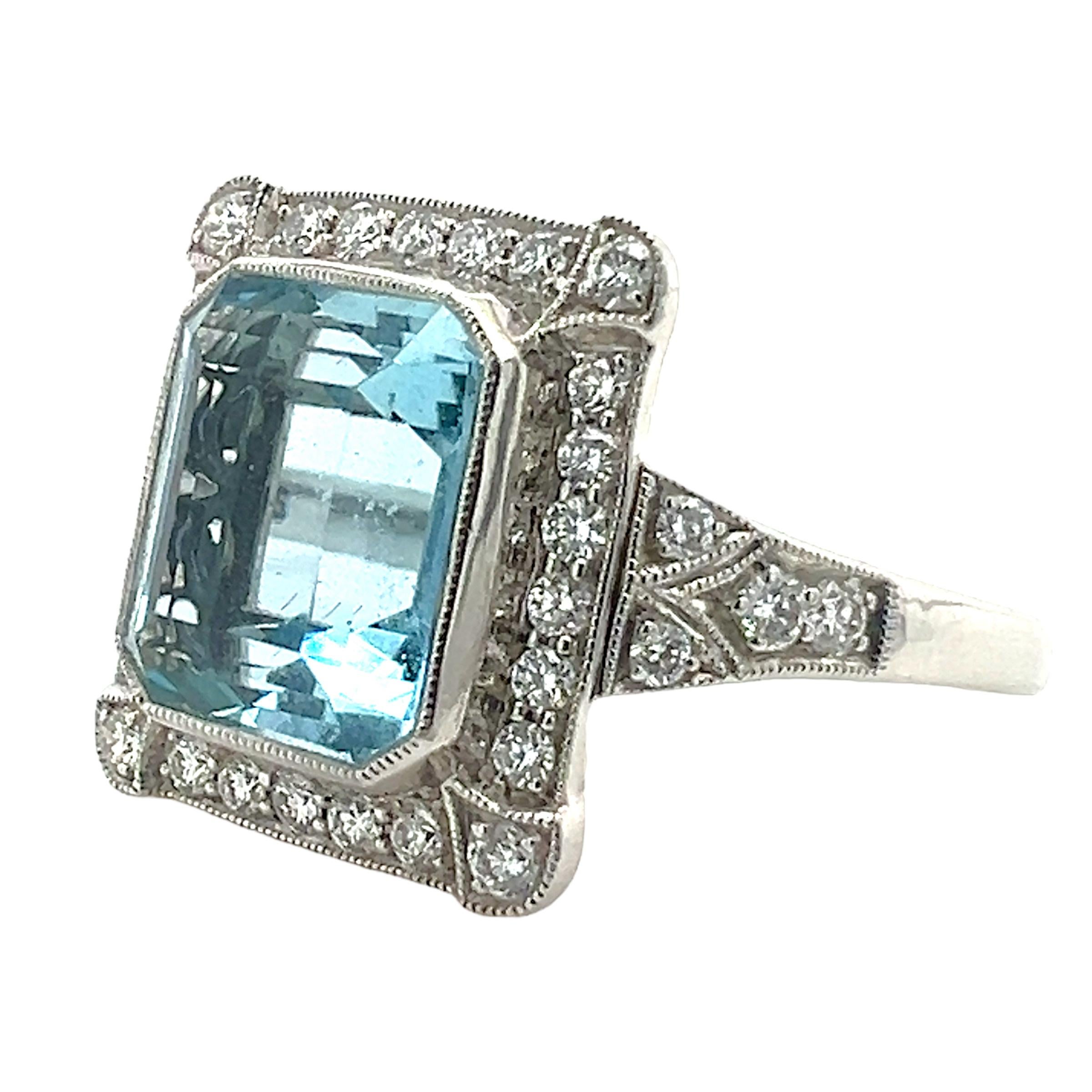 A ring set in platinum with 2.98 carat aquamarine and .34 carat diamond.

Sophia D has been known world-wide for over 40 years because of its rich history of design and quality craftsmanship. From art deco to antique reproduction, these timeless