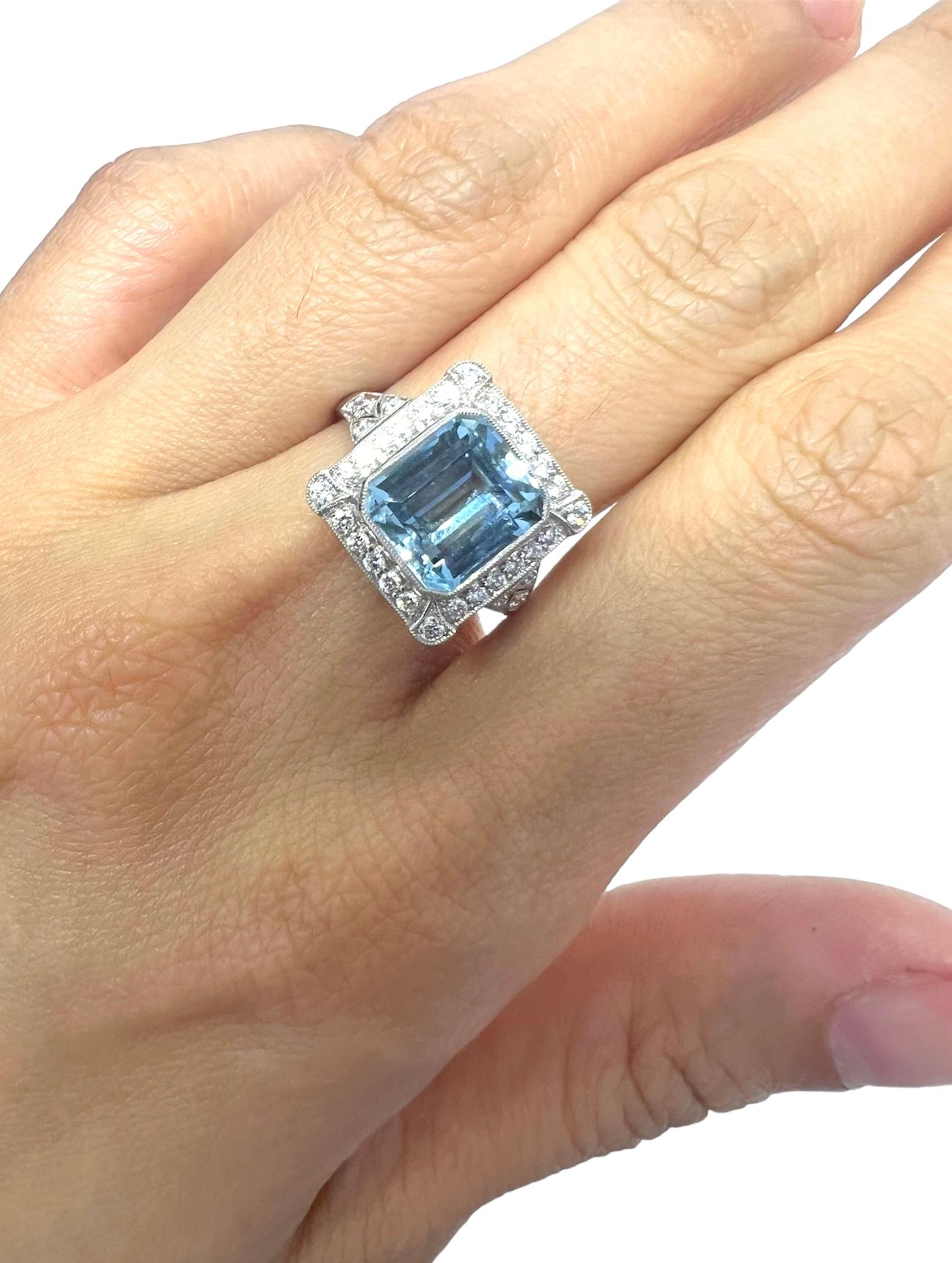 A ring set in platinum with 2.98 carat aquamarine and .34 carat diamond.

Sophia D by Joseph Dardashti LTD has been known worldwide for 35 years and are inspired by classic Art Deco design that merges with modern manufacturing techniques.