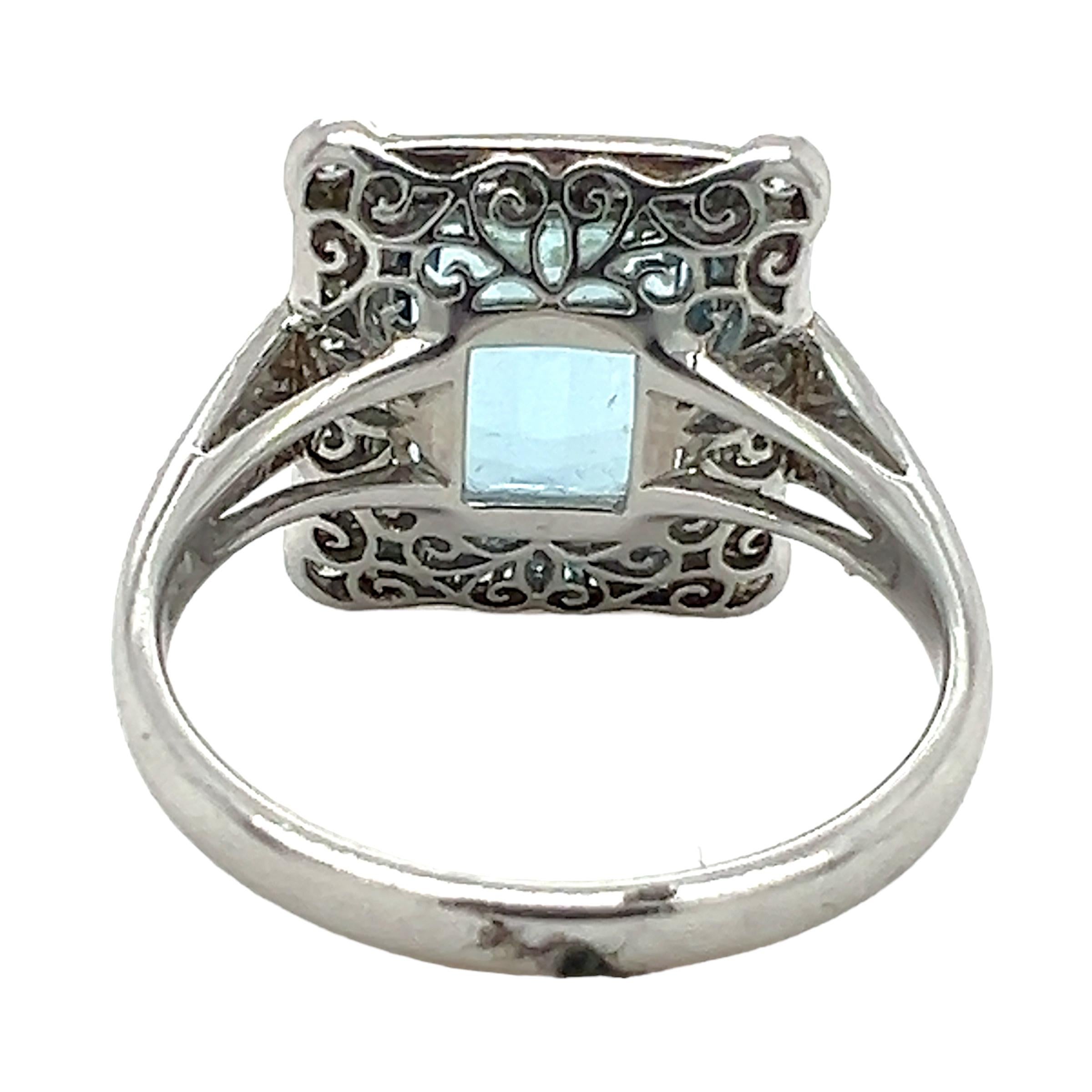 Cushion Cut Sophia D. 2.98 Carat Aquamarine Ring For Sale