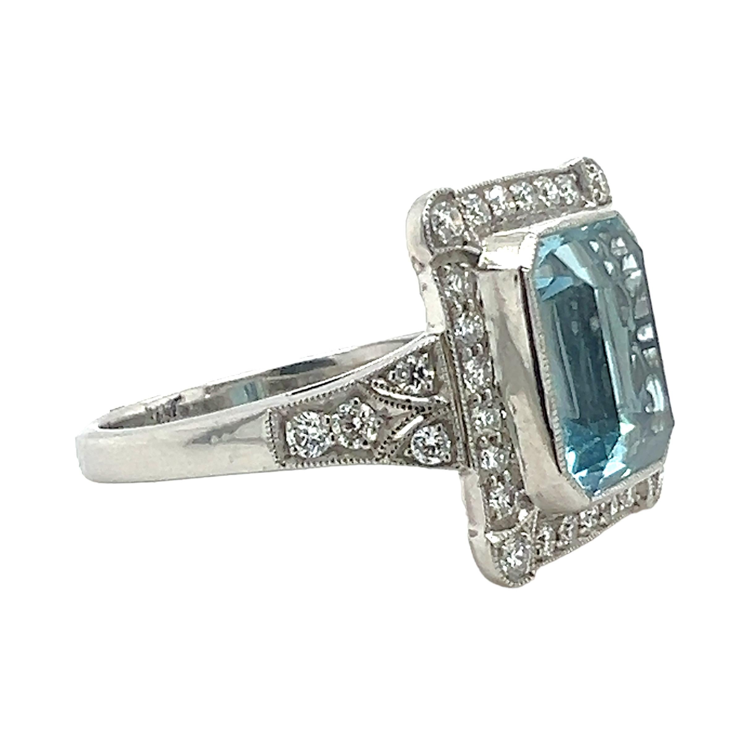 Cushion Cut Sophia D. 2.98 Carat Aquamarine Ring For Sale