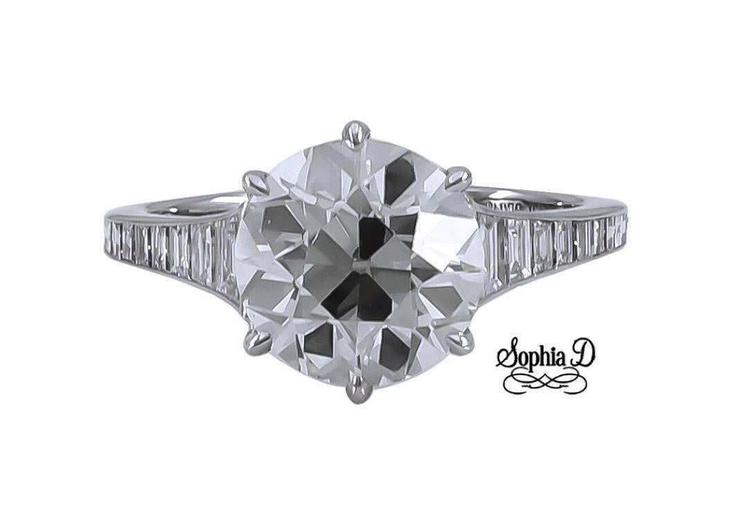 Sophia D. 3.03 Carat Round Cut Diamond Ring set in platinum .67 carat of baguette cut diamonds.

Available for resizing.

Sophia D by Joseph Dardashti LTD has been known worldwide for 35 years and are inspired by classic Art Deco design that merges