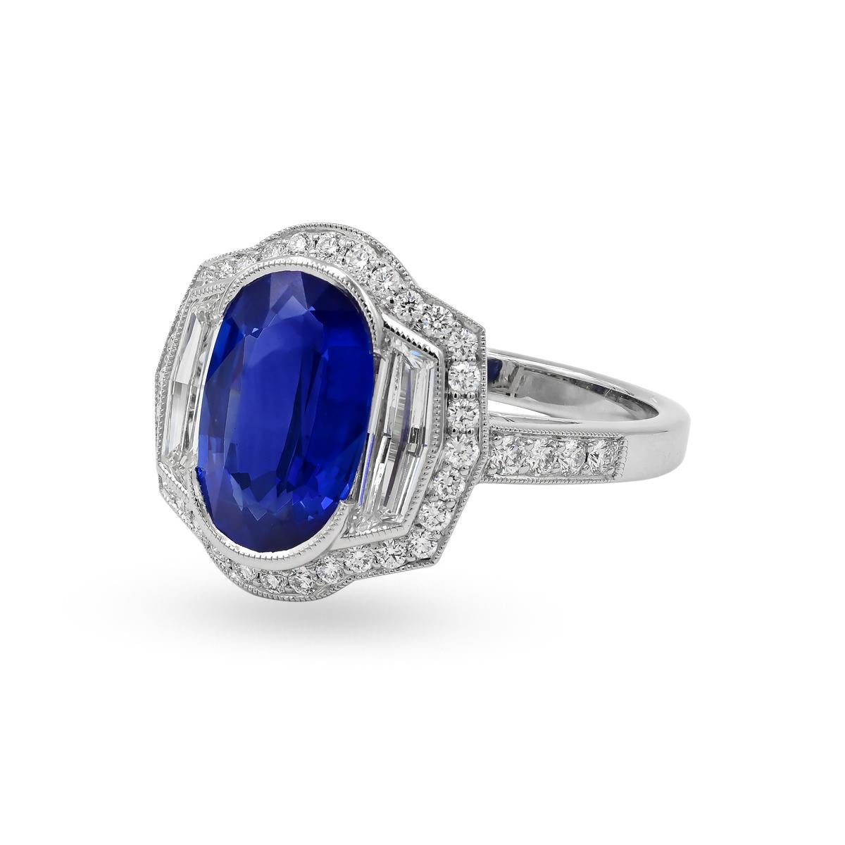 Sophia D. ring with oval cut 3.04 carats blue sapphire center stone accented with 0.49 carats and 0.37 carats of diamonds. Set in platinum.

Sophia D has been known world-wide for over 40 years because of its rich history of design and quality