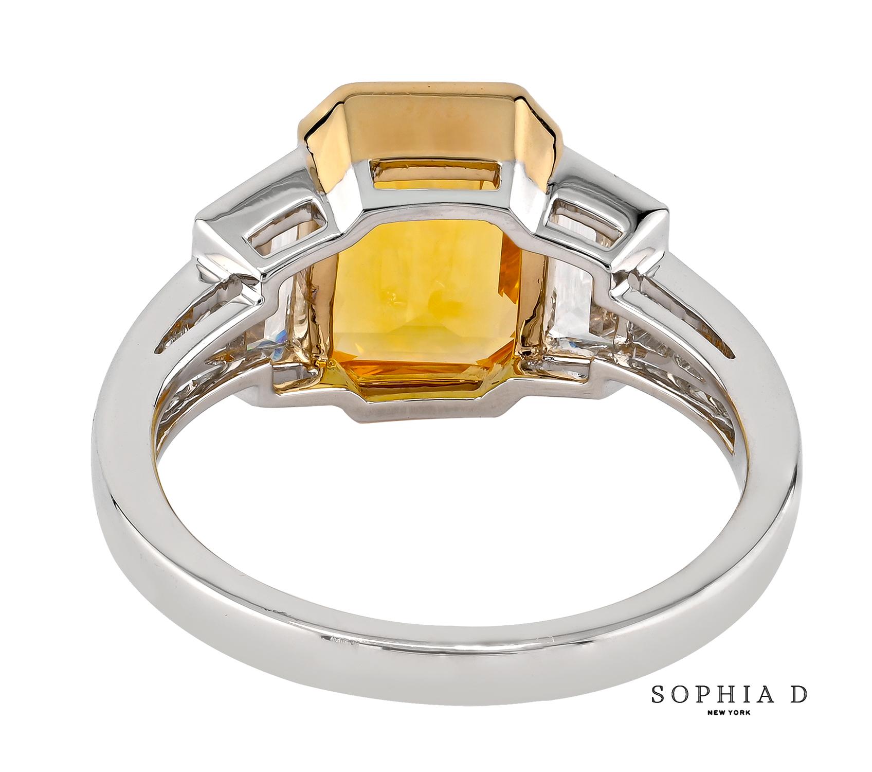 Emerald Cut Sophia D. 3.08 Yellow Sapphire Ring For Sale