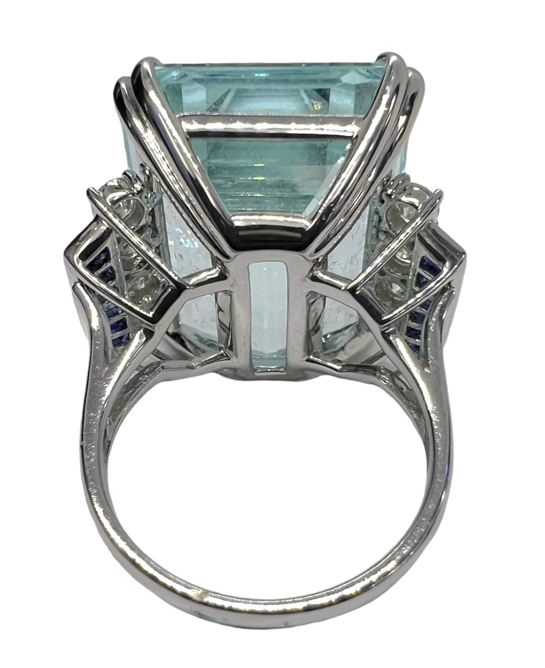 Emerald Cut Sophia D. 30.93 Carat Aquamarine Ring For Sale