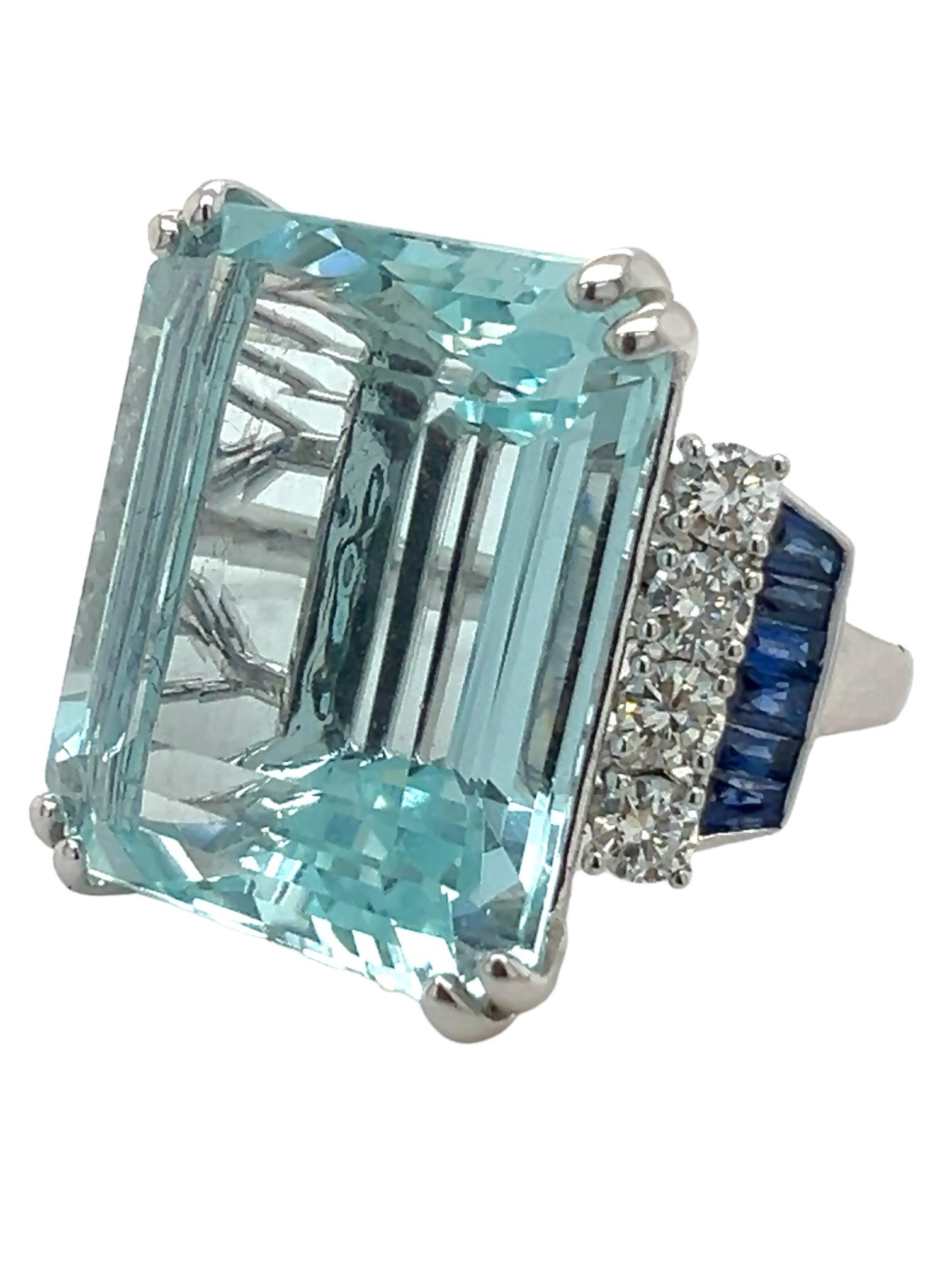 Emerald Cut Sophia D. 30.93 Carat Aquamarine Ring For Sale
