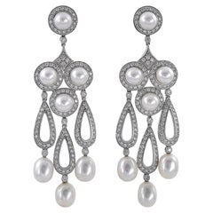 Sophia D. 3.13 Carat Diamond and Pearl Chandelier Earrings