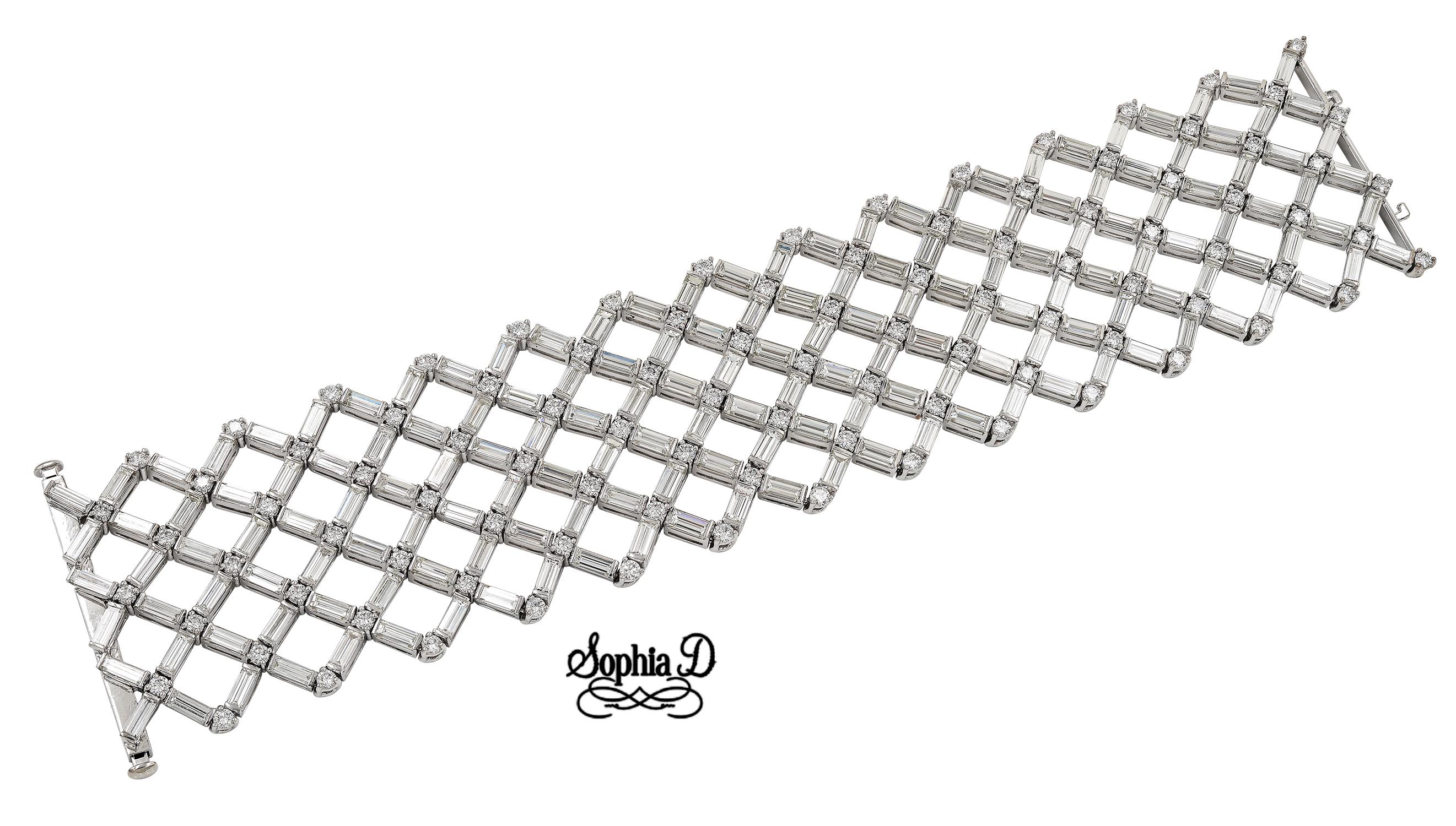 An all diamond bracelet set in platinum created by Sophia D. with 29.01 carat baguette diamond and 4.74 carat round diamond. 

Sophia D by Joseph Dardashti LTD has been known worldwide for 35 years and are inspired by classic Art Deco design that