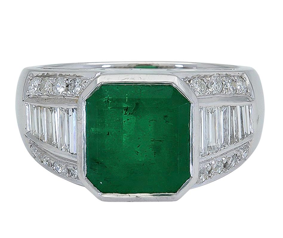 Sophia D platinum ring that features a 3.42 Carat Emerald stone accentuated with 0.90 carat diamonds.

The ring size is a 6.5 and available for resizing.

Sophia D by Joseph Dardashti LTD has been known worldwide for 35 years and are inspired by
