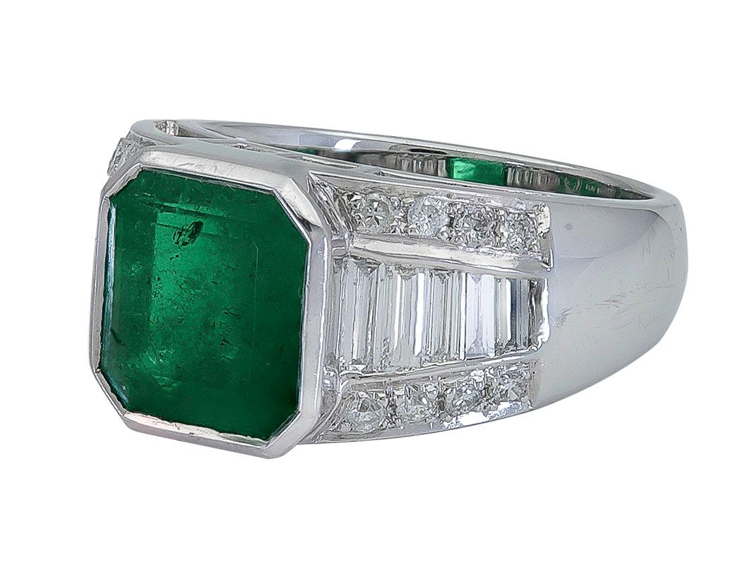 Art Deco Sophia D. 3.42 Carat Emerald and Diamond Platinum Ring For Sale