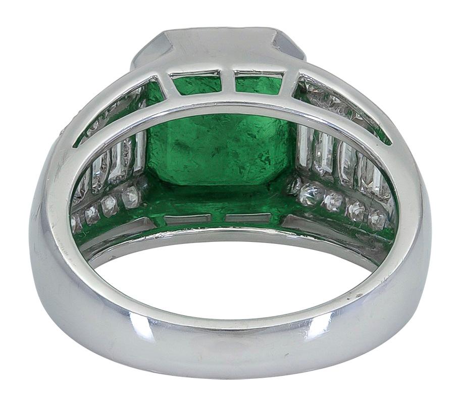 Asscher Cut Sophia D. 3.42 Carat Emerald and Diamond Platinum Ring For Sale