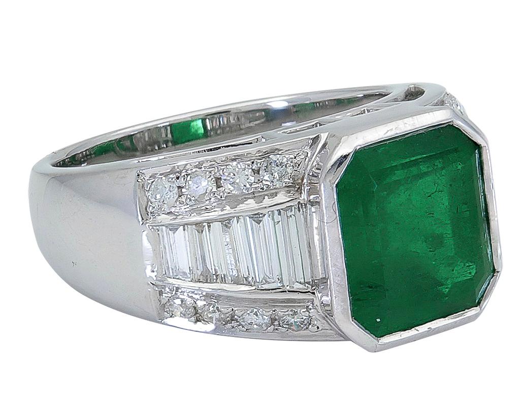 Sophia D. 3.42 Carat Emerald and Diamond Platinum Ring In New Condition For Sale In New York, NY