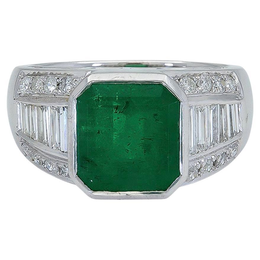 Sophia D. 3.42 Carat Emerald and Diamond Platinum Ring For Sale
