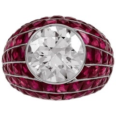 Sophia D. 3.82 Carat Diamond and Ruby Bombe Ring set in Platinum