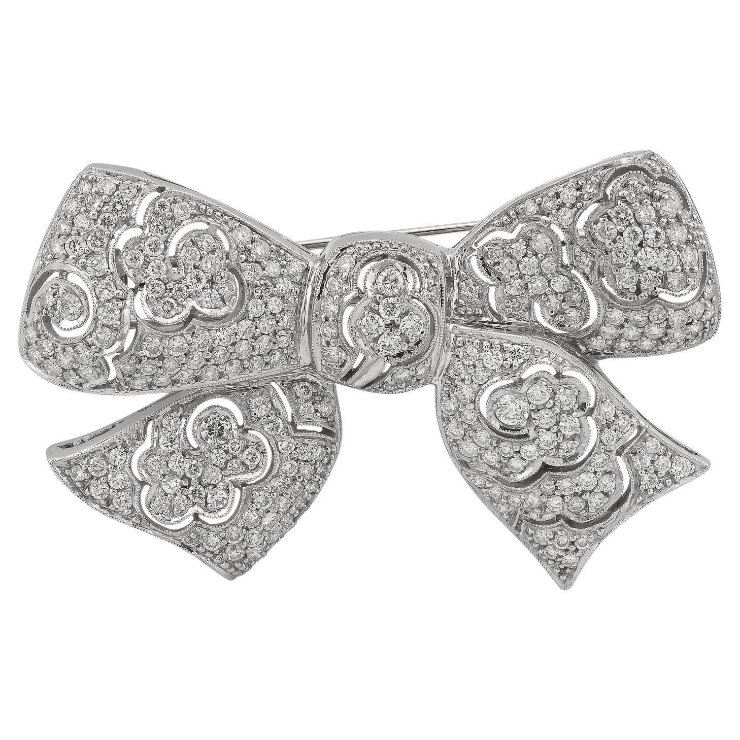 Sophia D 4.16 Carat Bow Tie Design All Diamond Platinum Brooch For Sale