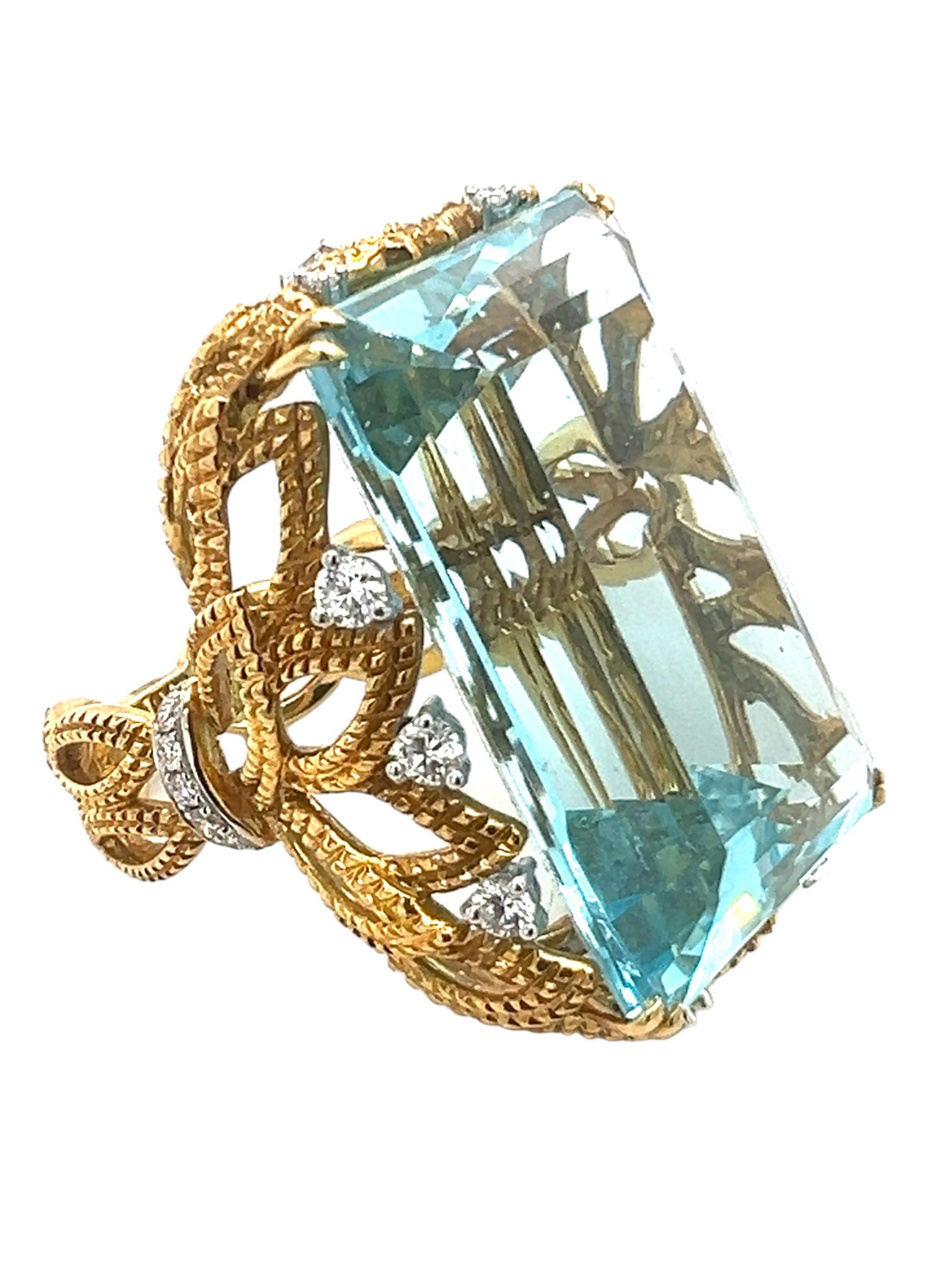 Emerald Cut Sophia D. 42.59 Carat Aquamarine Ring For Sale