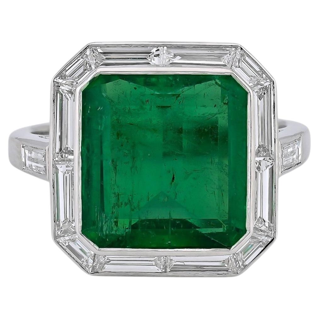 Sophia D 4.26 Carats Art Deco Emerald Cut Ring with Baguette Diamonds For Sale