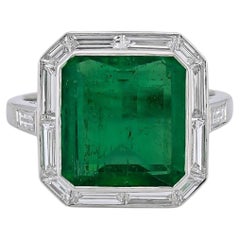 Sophia D 4.26 Carats Art Deco Emerald Cut Ring with Baguette Diamonds