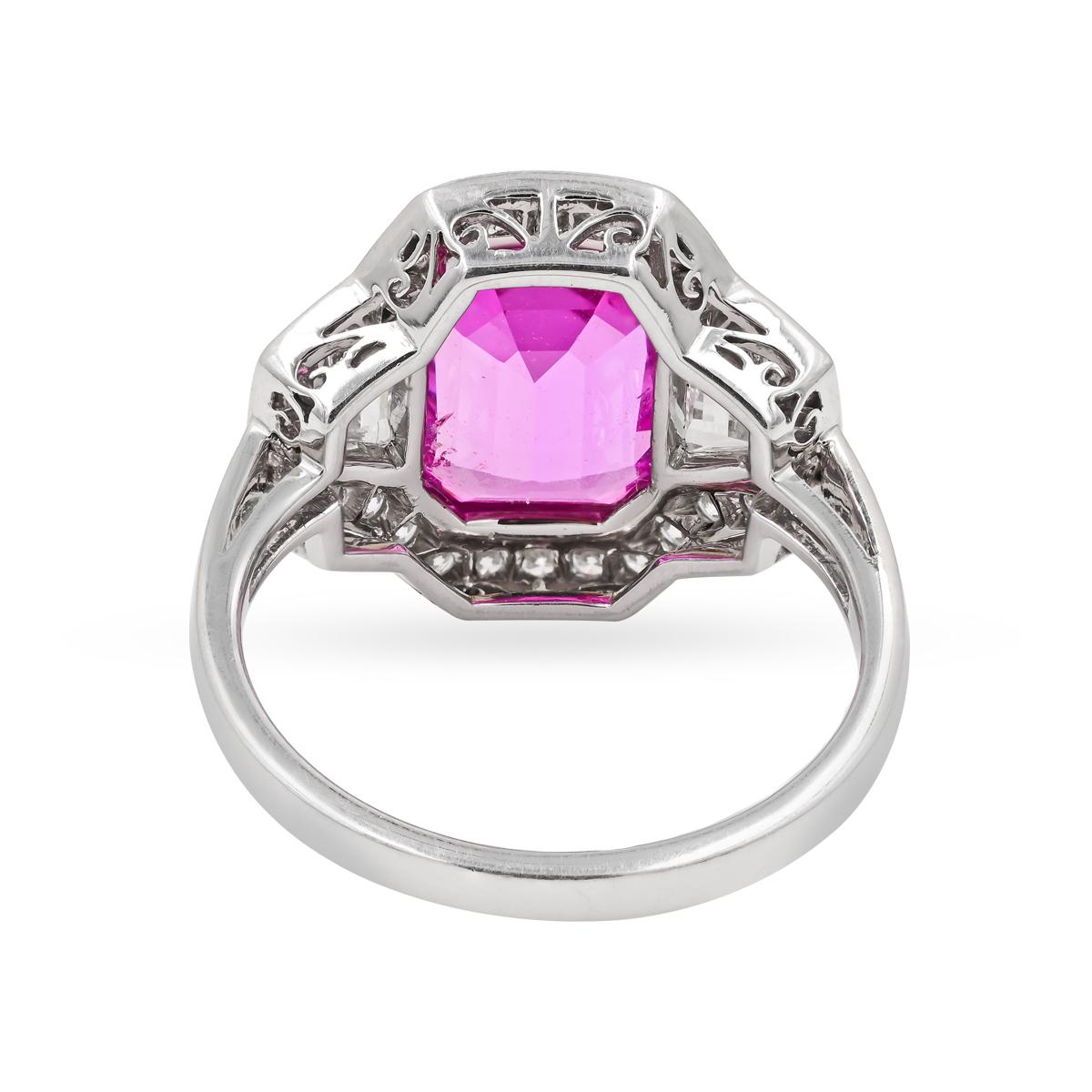 Emerald Cut Sophia D. 4.28 Carat Madagascar Pink Sapphire Ring For Sale